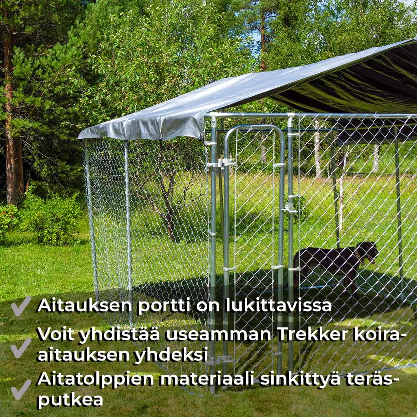 Trekker koira-aitaus katoksella 4x4 m harmaa - 4