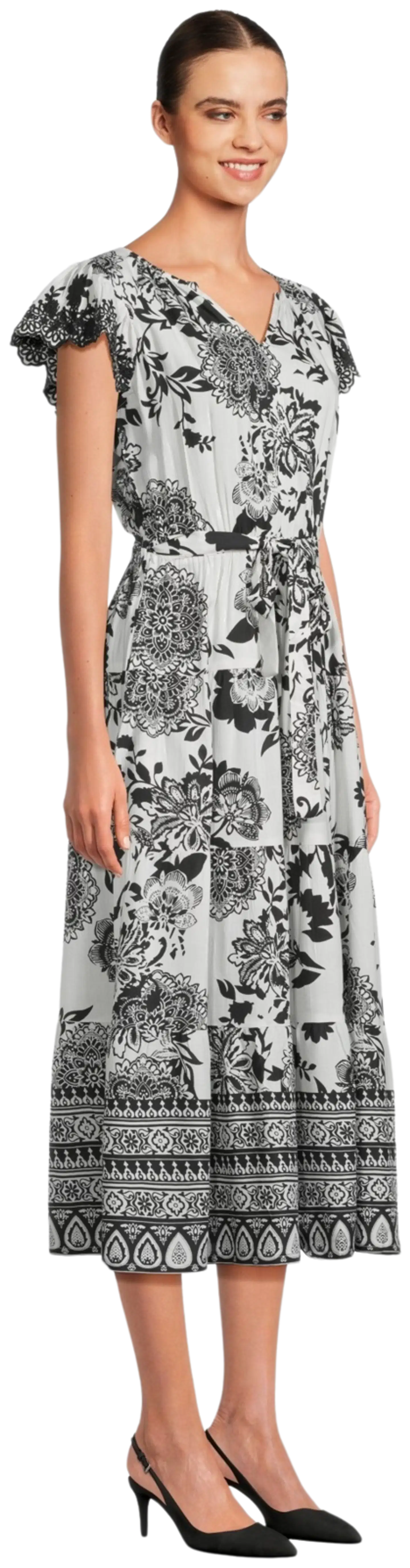 Margaux Riviera naisten mekko POPLIN-04 - WHITE & BLACK AOP - 4