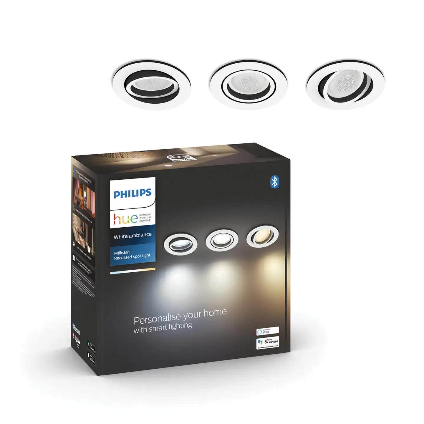 Philips Hue Milliskin upotettava -kohdevalaisin 3 kappaletta 4.2W 2200-6500K 400LM regular alumiini - 2