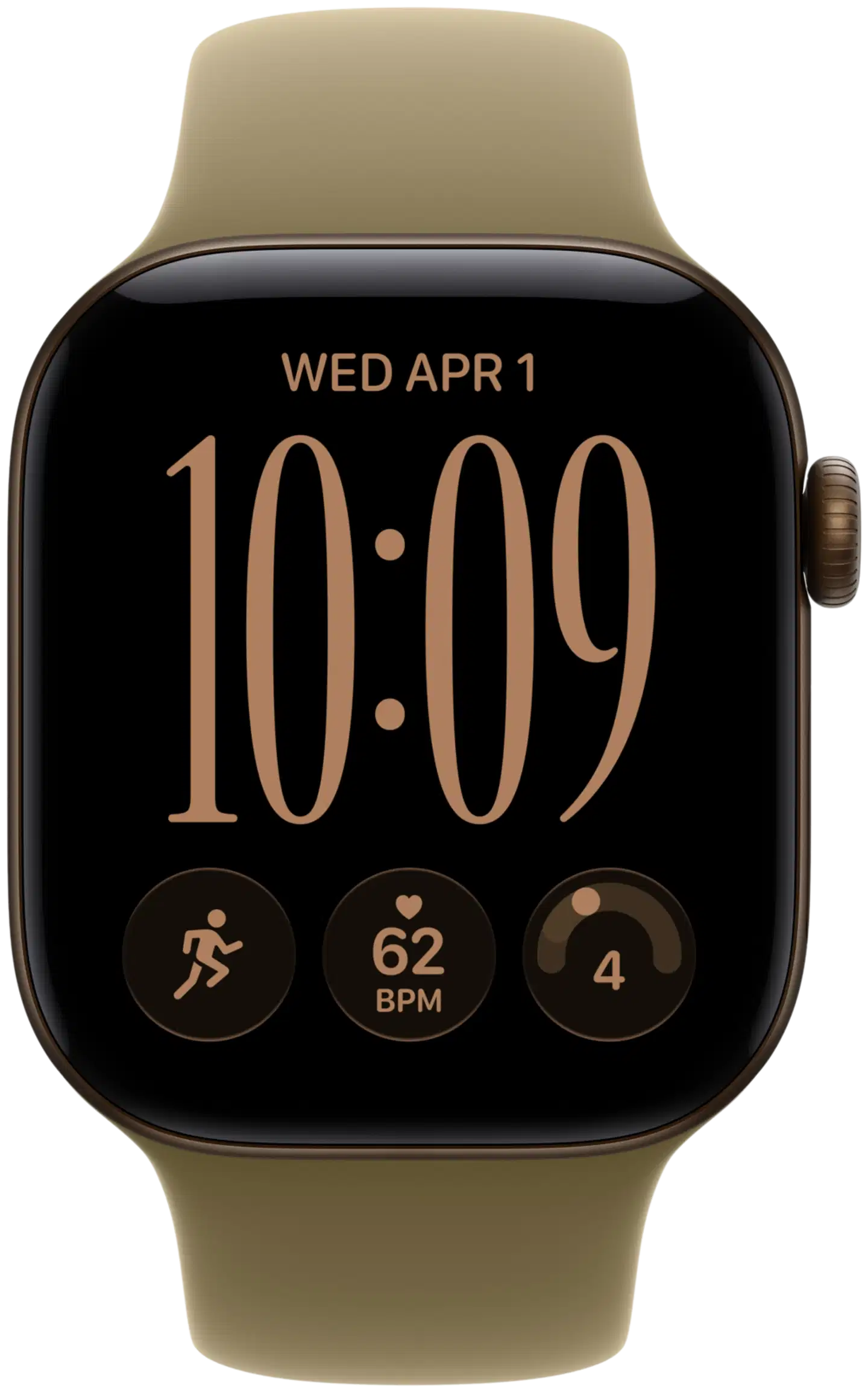 Apple Watch Series 12 GPS 46 mm:n tummanpronssinen alumiinikuori ja oliivinvihreä urheiluranneke - M/L - MJEU4QN/A - 1