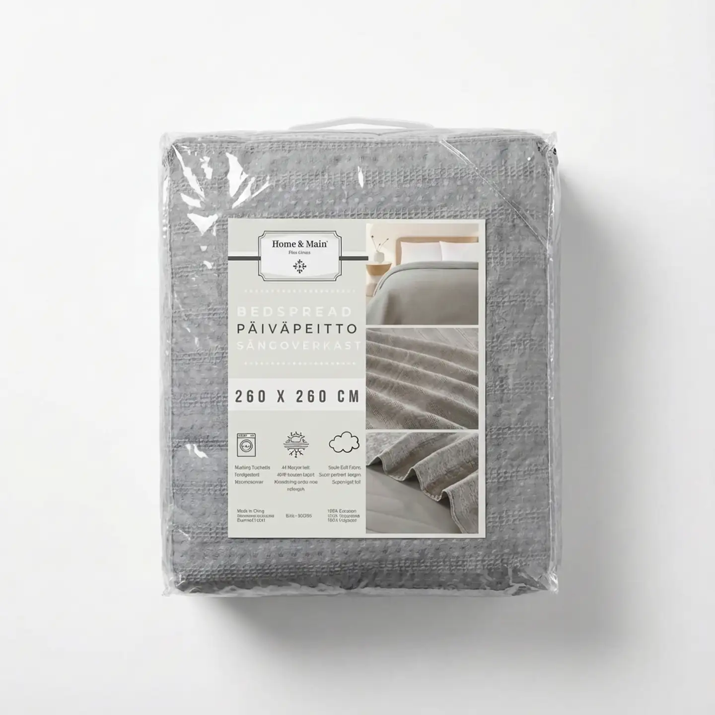 Home & Main päiväpeitto WaffleJacq 260x260 cm vaaleanharmaa - 1