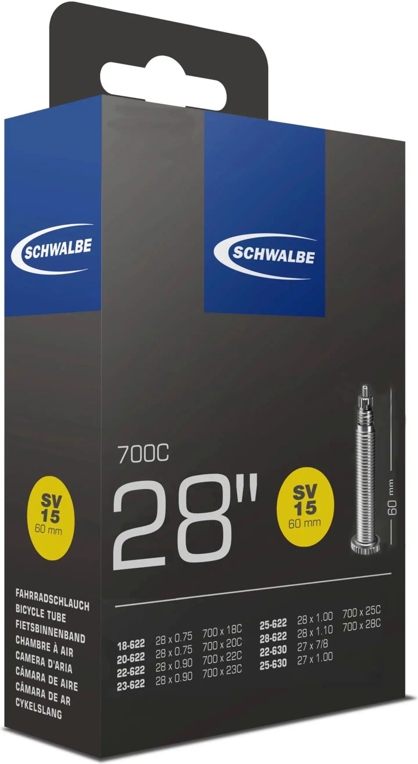 Schwalbe polkupyörän sisärengas 28" 18/28-622/635 sv15 60mm