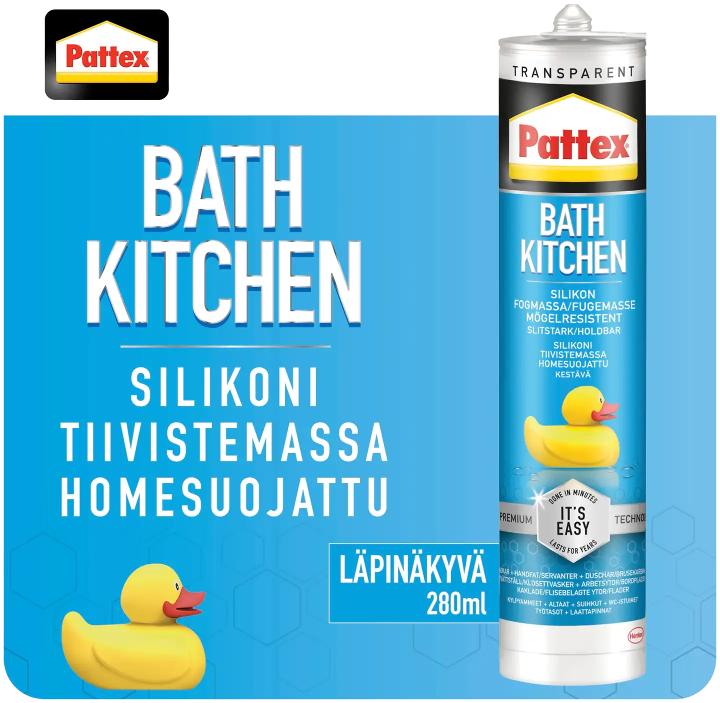 Pattex silikonimassa 280ml patruuna Bath&Kitchen transparent - 3