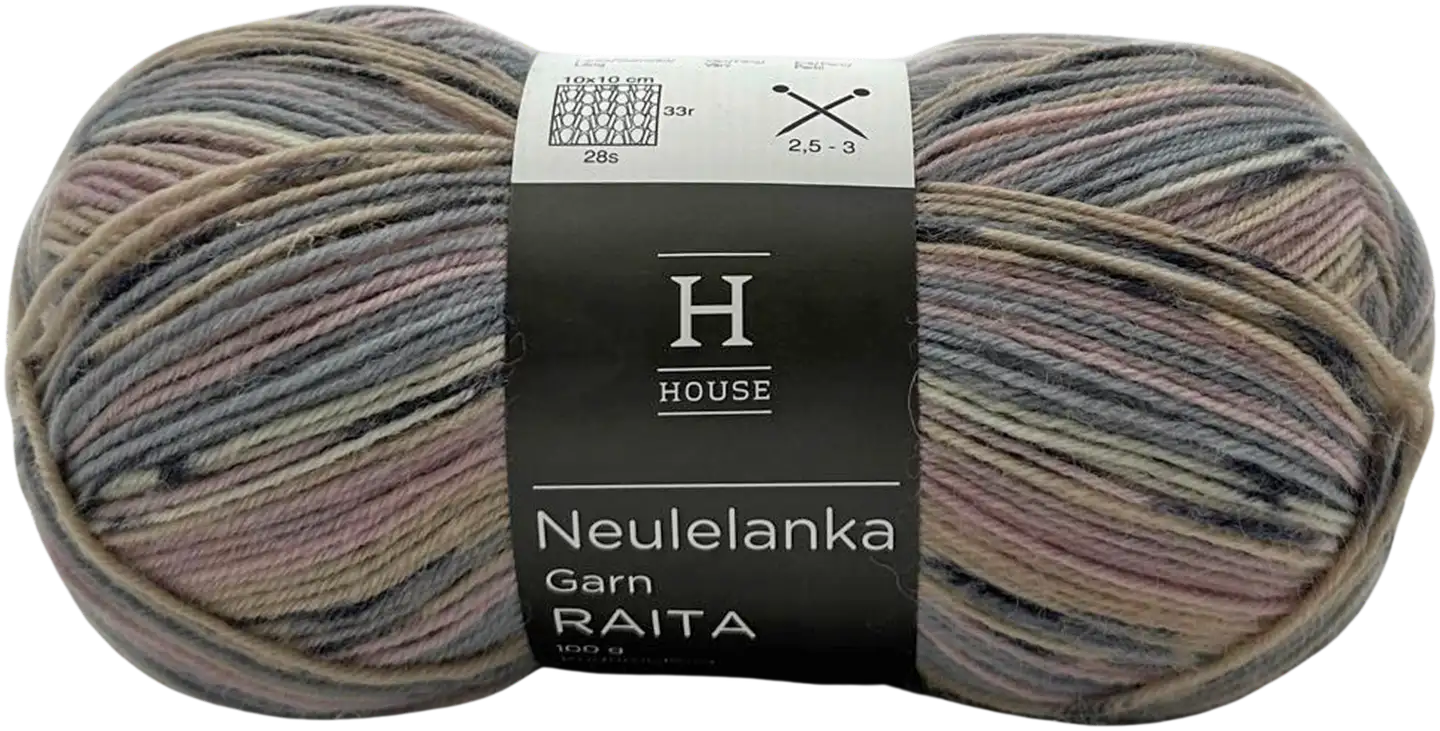 House sukkalanka Raita-kuvio 100 g pastellivärit Pink/grey/white/beige 82452