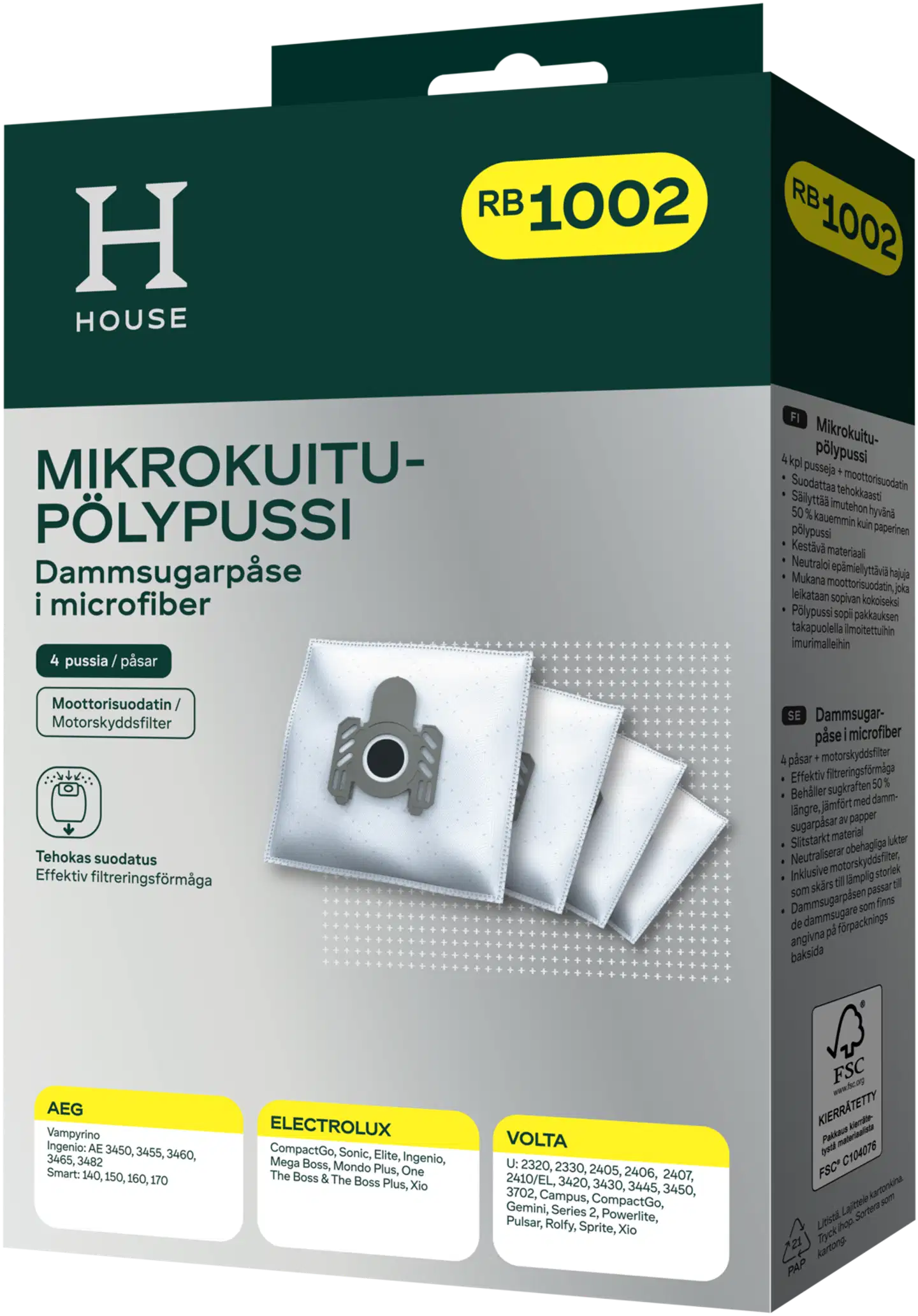 House RB1002 pölypussi 4 kpl + moottorisuodatin - 1