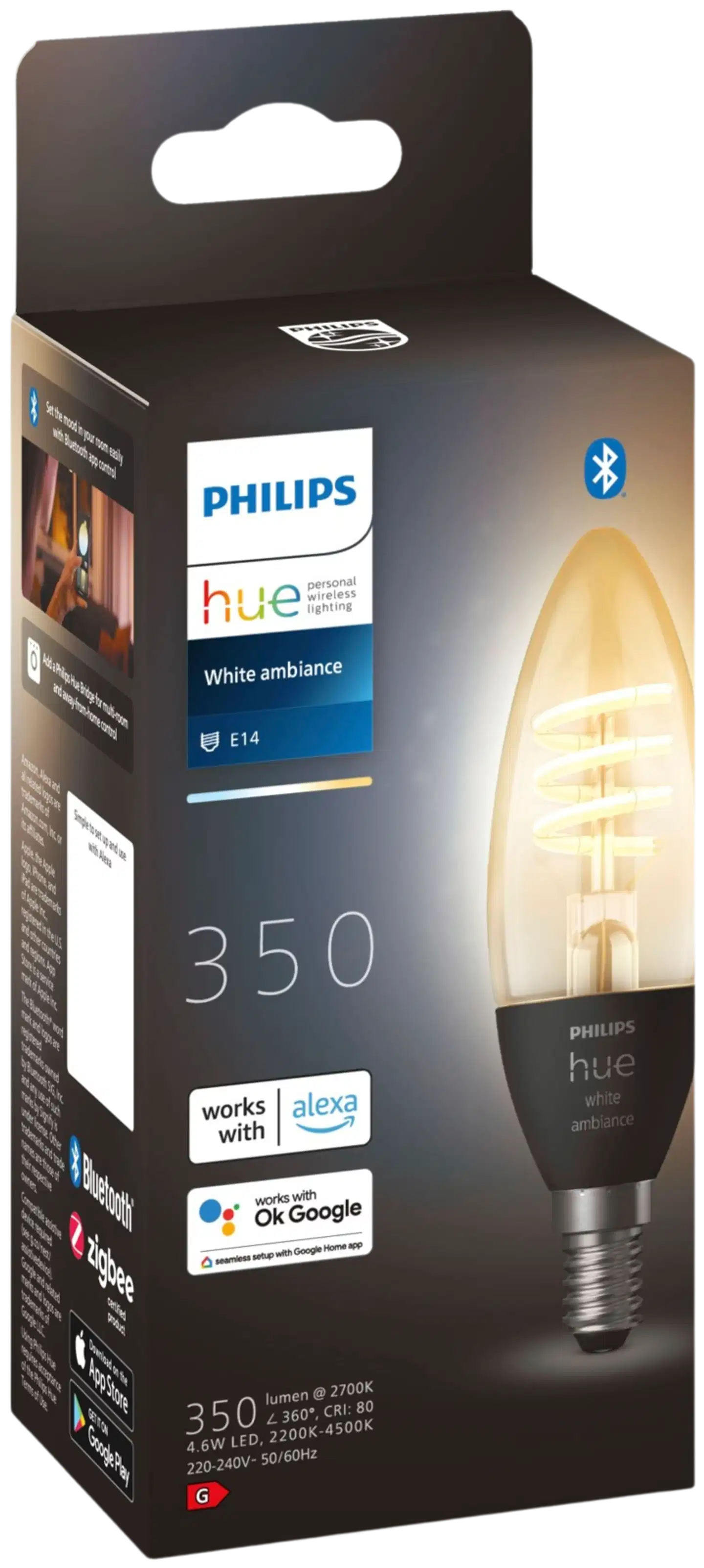 Philips Hue filamentti kynttilälamppu 4.6W E14 2200-4500K 350LM lämmin valkoinen - 2