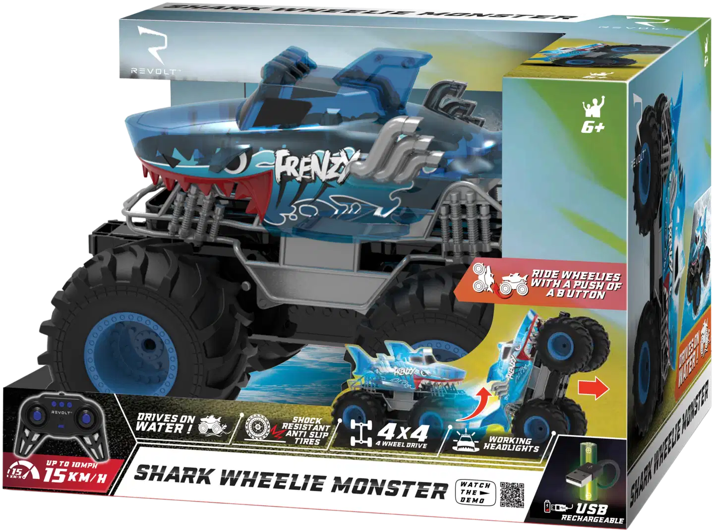 REVOLT 1:18 Shark Wheelie Monster auto 26 cm - 2