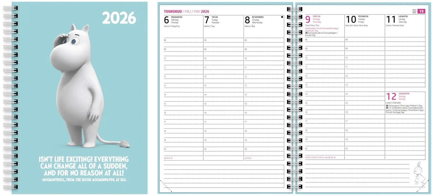 Vuosikalenteri Muumi 2026 A5 Muumipeikko
