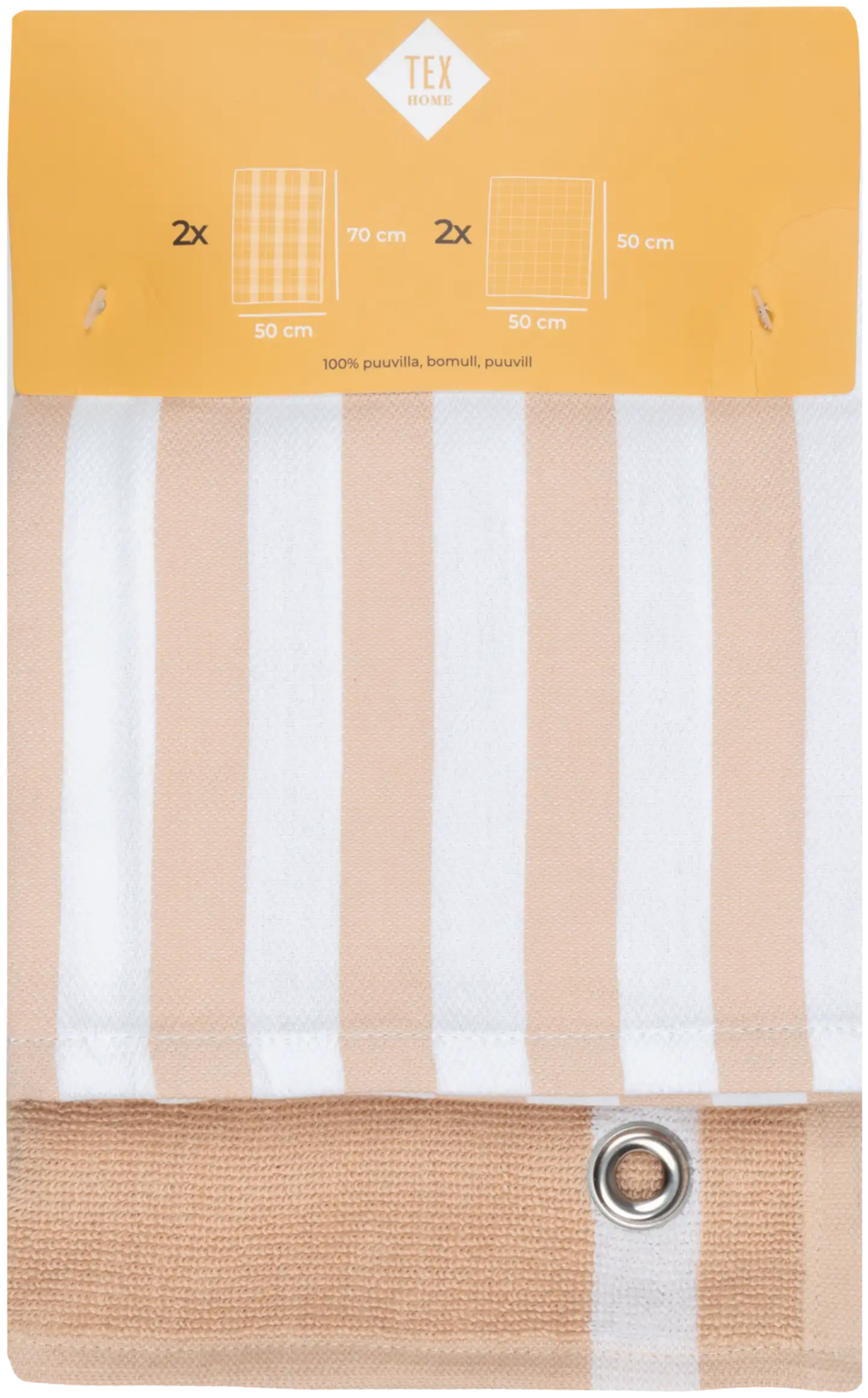 Tex Home keittiöpyyhesetti raita ja frotee 4 kpl beige - 4