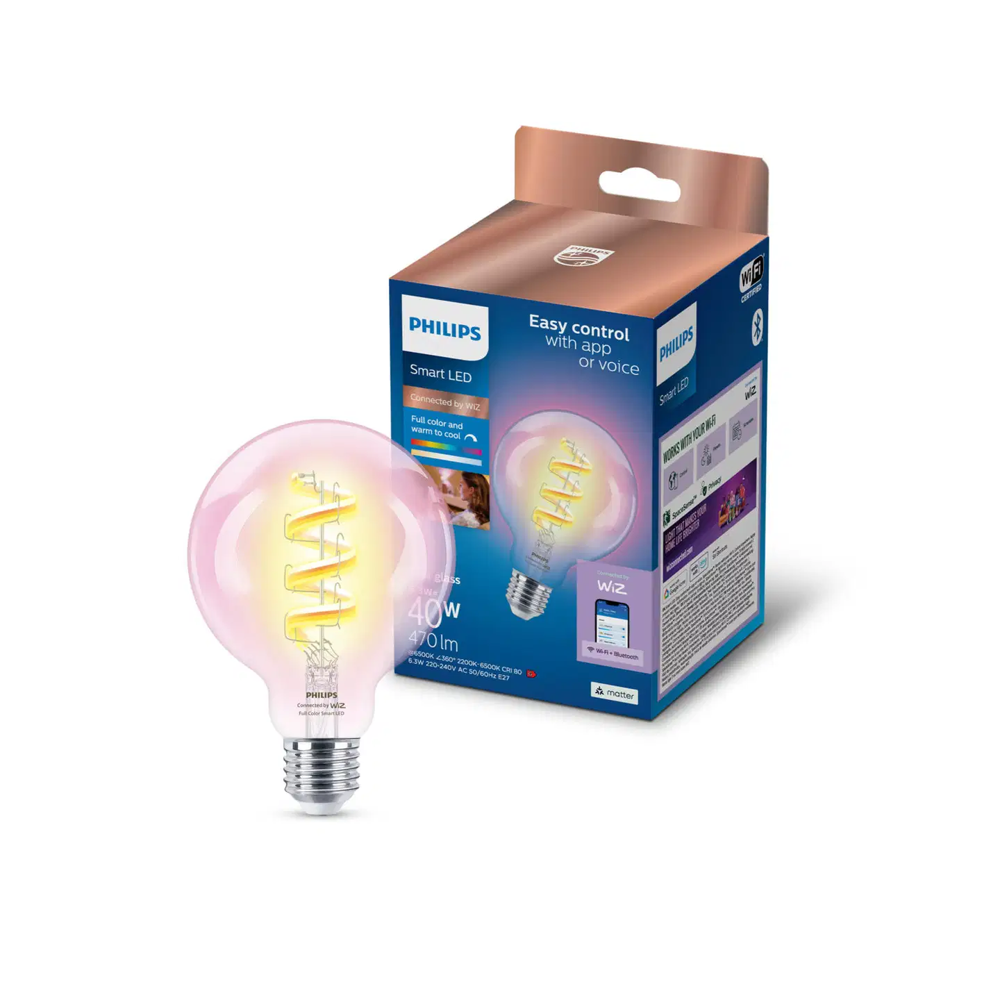 Philips Smart Lighting LED-filamenttilamppu 6W G95 E27 2200-6500K 470lm RGB kirkas - 2