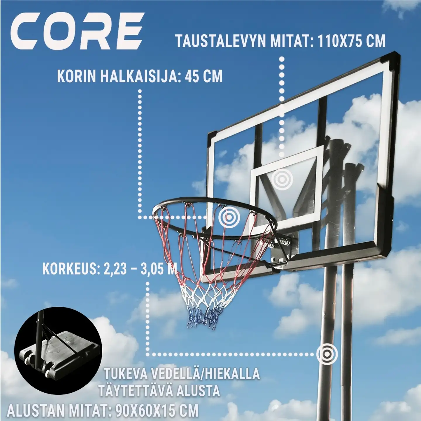 Core koripalloteline Premium 2,3-3,05 m - 4
