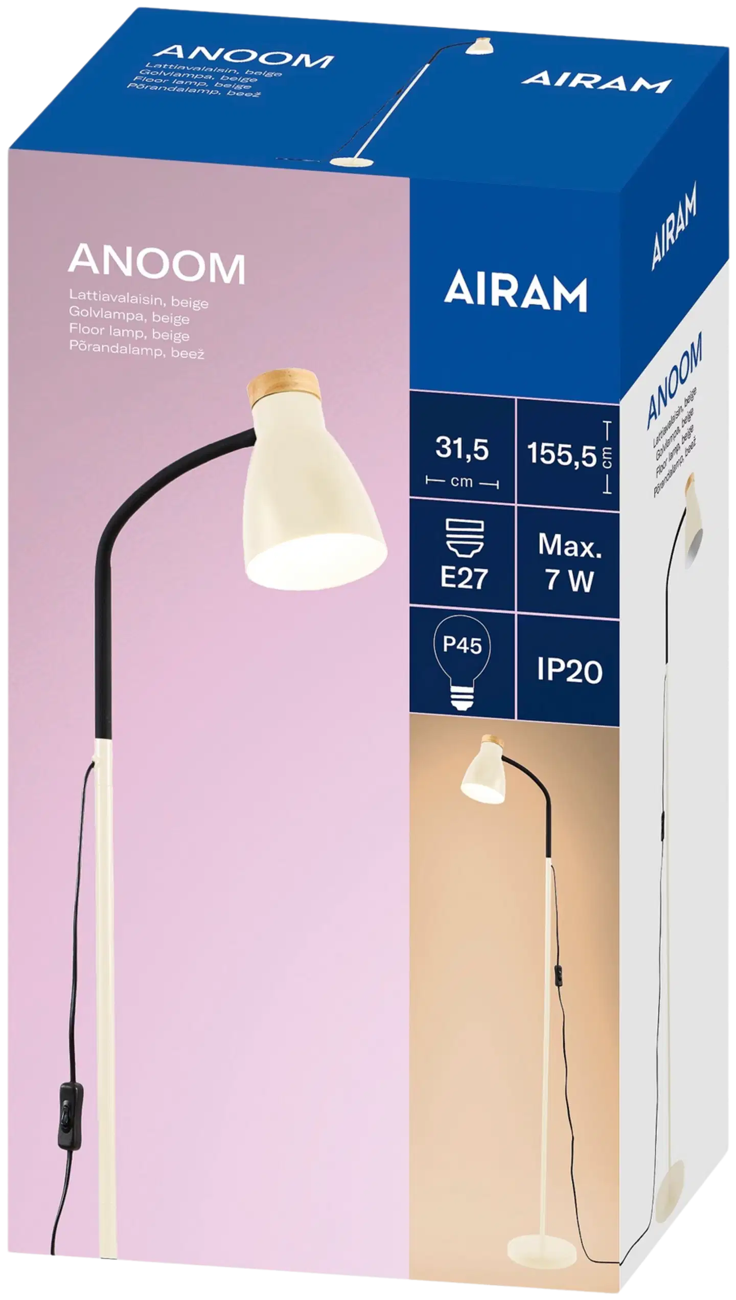 Airam Anoom lattiavalaisin E27 beige/puu - 2