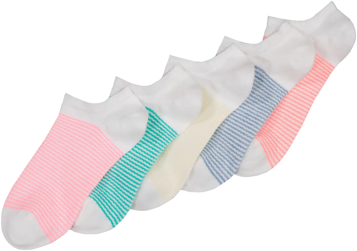 House naisten näkymättömät sneakersukat 214H062506 5-pack - White/neon pastel stripes