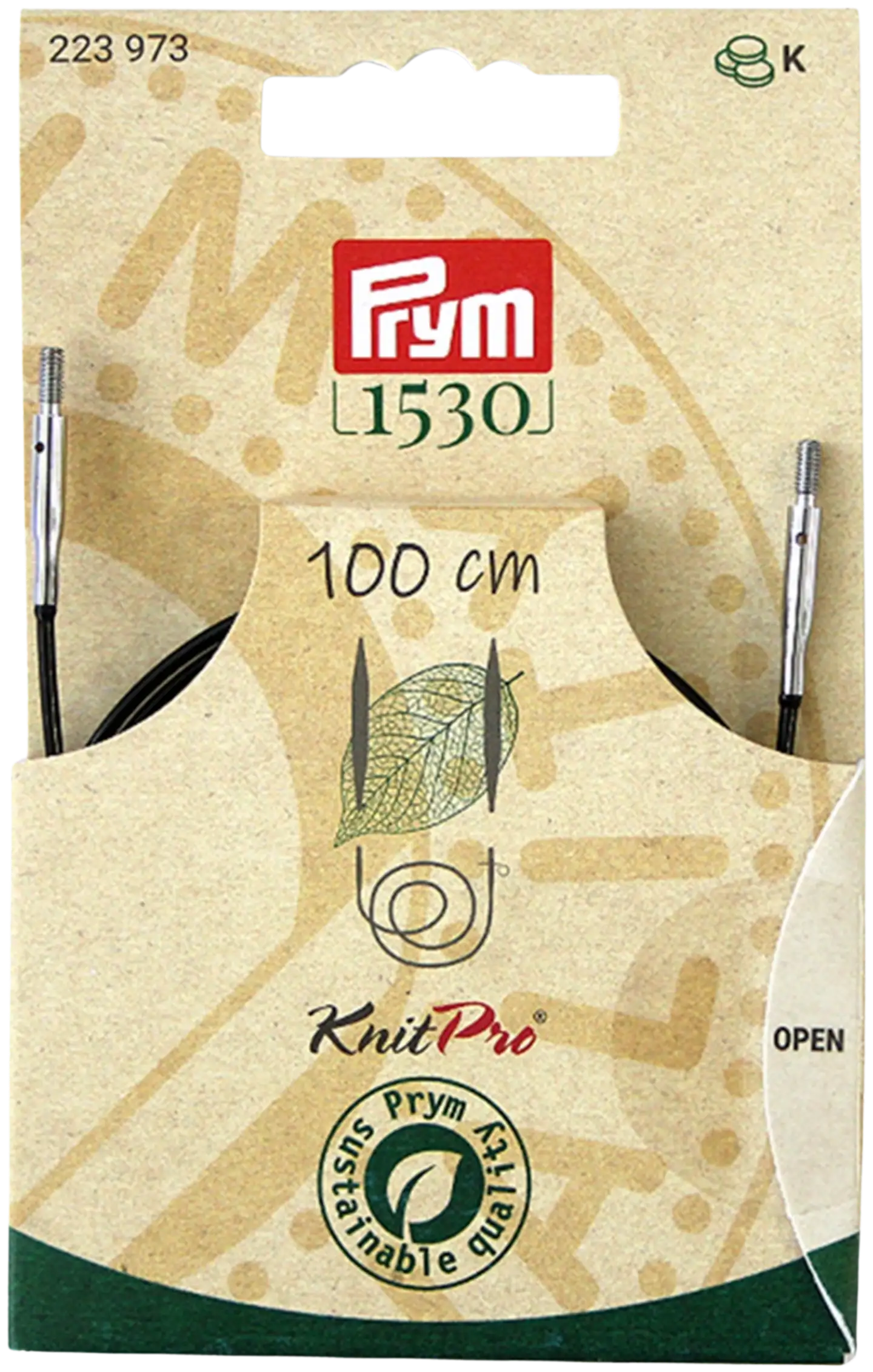 Prym 1530 pyöröpuikon kaapeli 100 cm, silmukkastopparit 2 kpl ja työkalu puikonpäiden kiinnittämiseen ja irroittamiseen