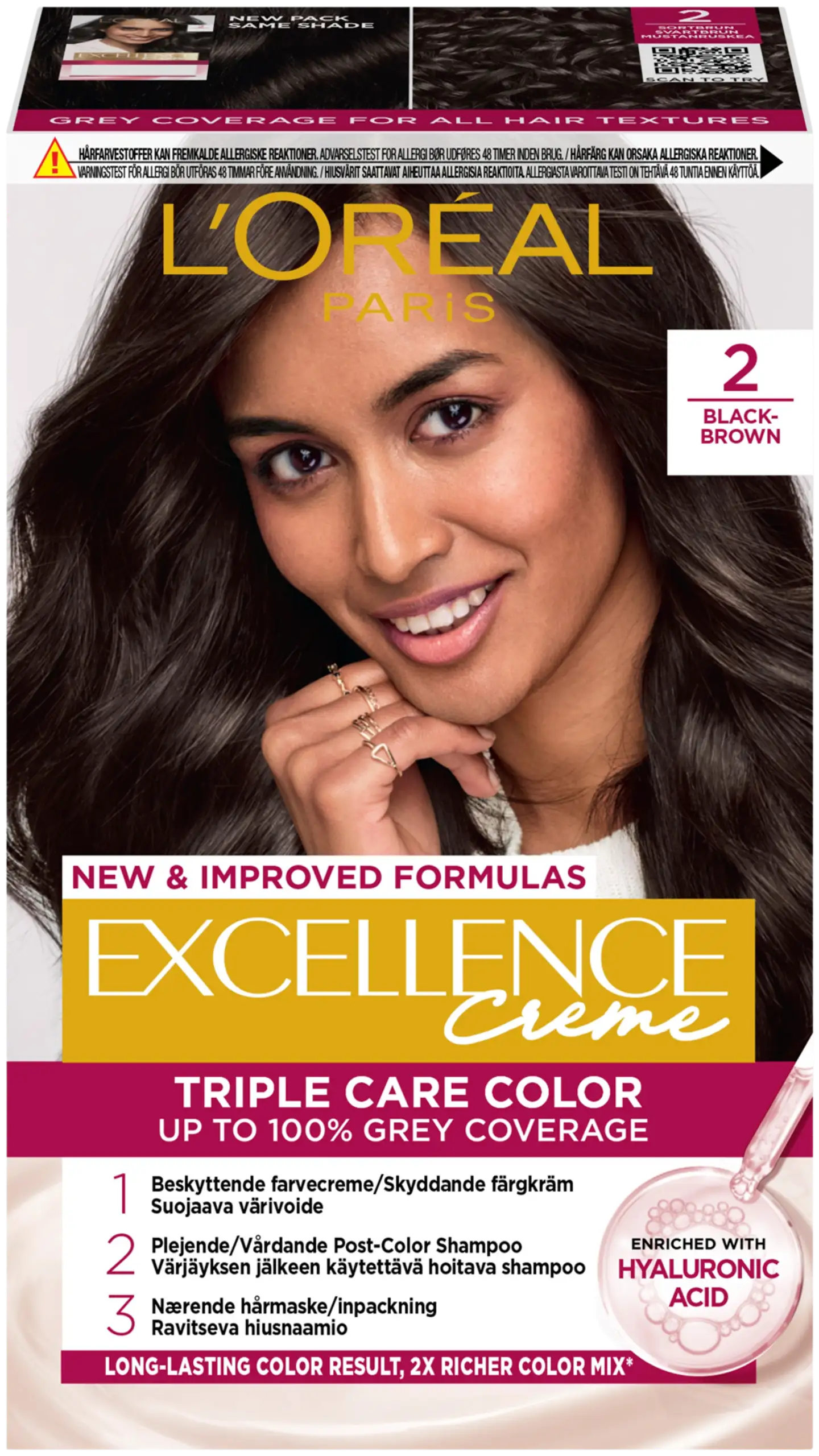 L'Oréal Paris Excellence Creme 2 Black Brown Mustanruskea kestoväri 1kpl - 1