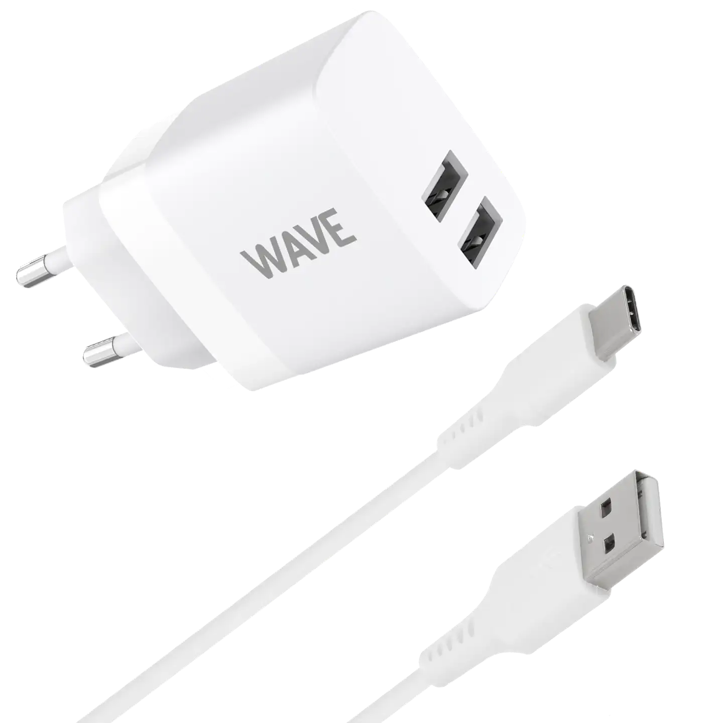 Wave 17 W verkkolaturi 2 x USB-A + USB Type-C -kaapeli valkoinen - 1