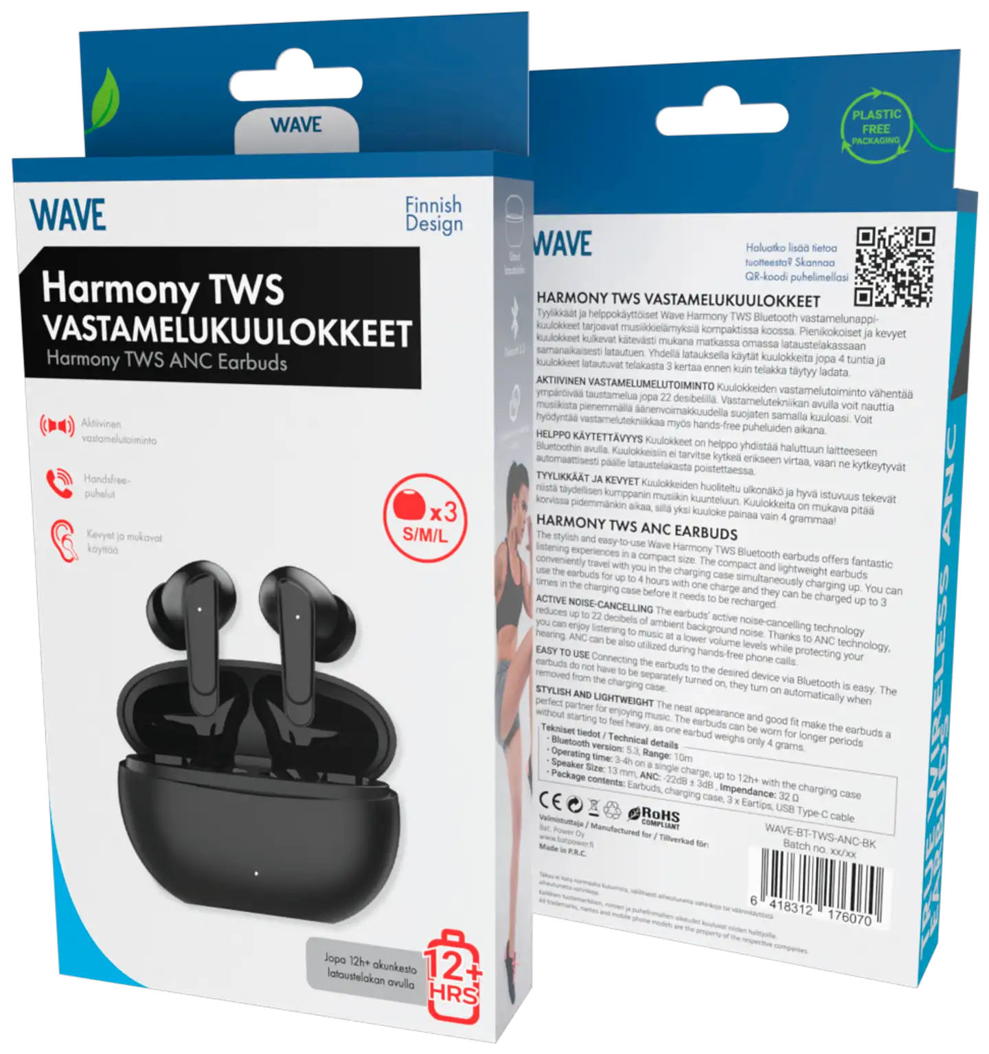 Wave langattomat vastamelunappikuulokkeet Harmony TWS ANC musta - 5