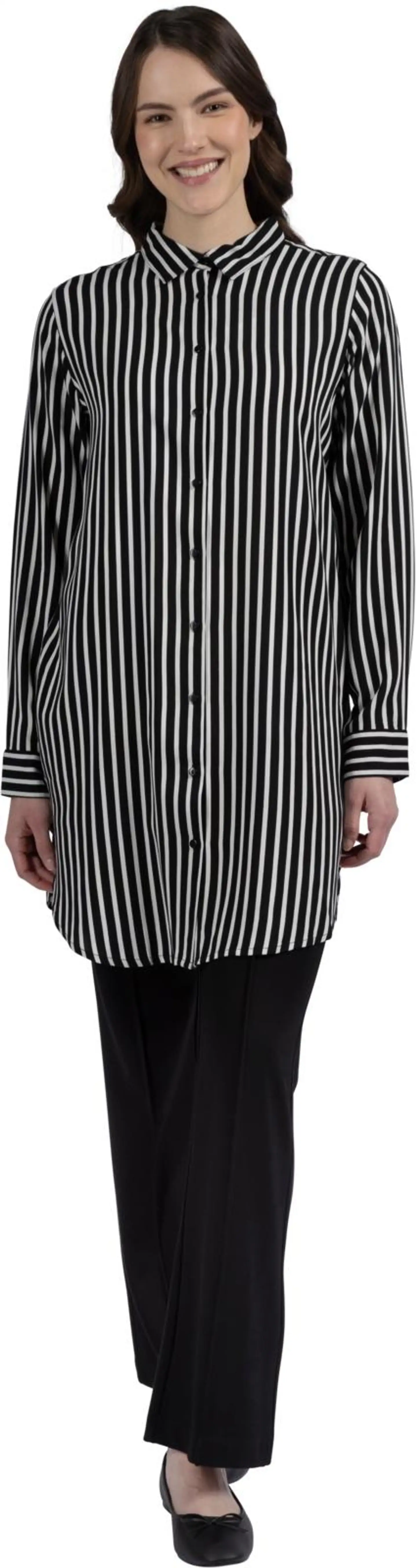 House naisten kauluspaita pitkä 228H260311 - Black white - 4