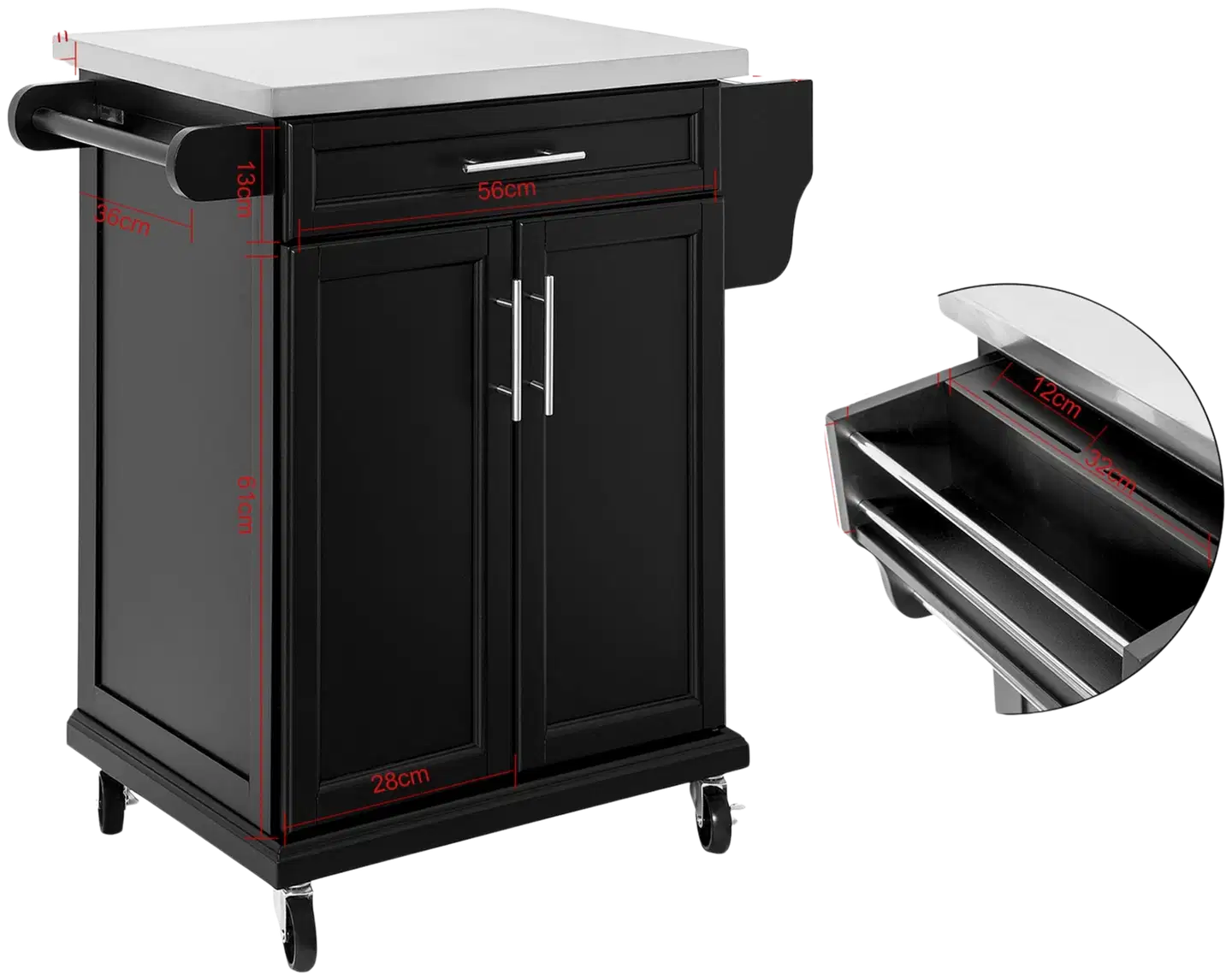 SoBuy keittiösaareke musta FKW110-SCH - 3