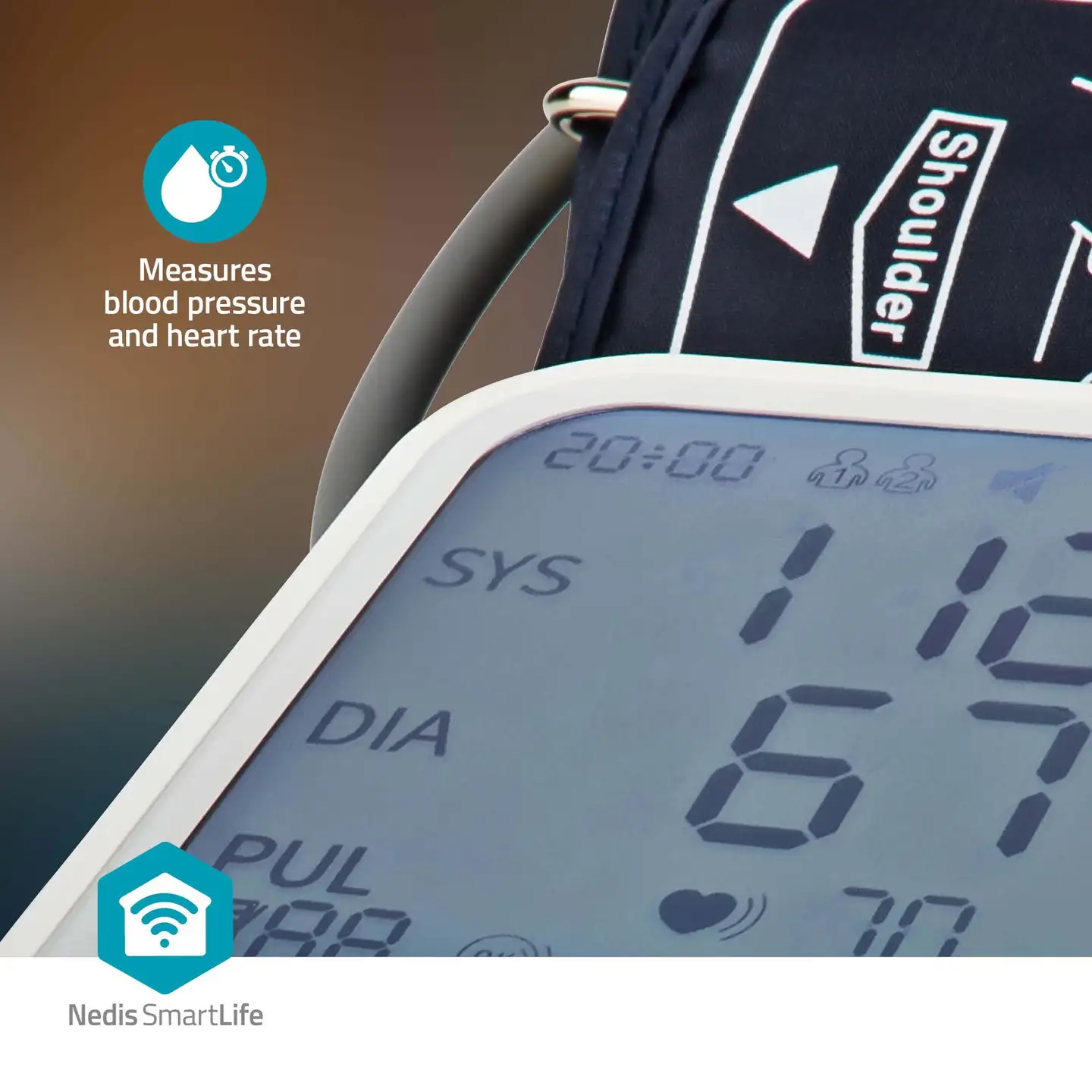 Nedis SmartLife Verenpainemittari  Käsi  Bluetooth  LCD-näyttö  22 - 42 cm  Epäsäännöllisen sydämenlyönnin havaitseminen / Mansetin käytön tunnistus / Pysy paikallasi -ilmaisu  Valkoinen - 9
