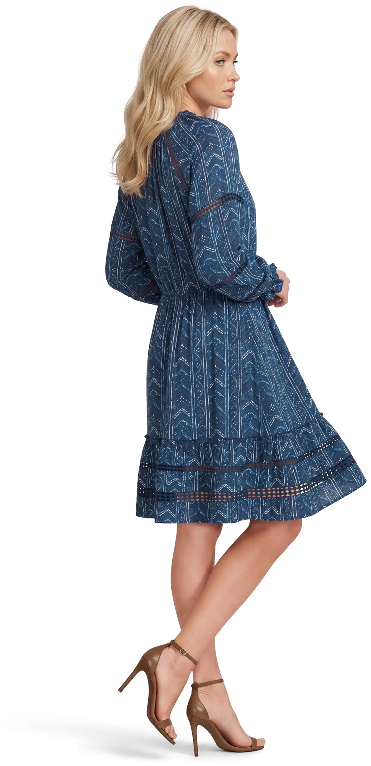 Margaux Riviera naisten lyhyt kuviollinen frillahelmainen mekko SOK-001A - BLUE - 3