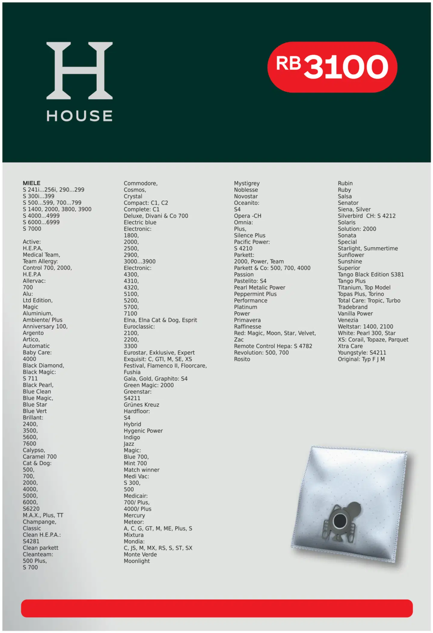 House RB3100 pölypussi 4 kpl + moottorisuodatin - 4