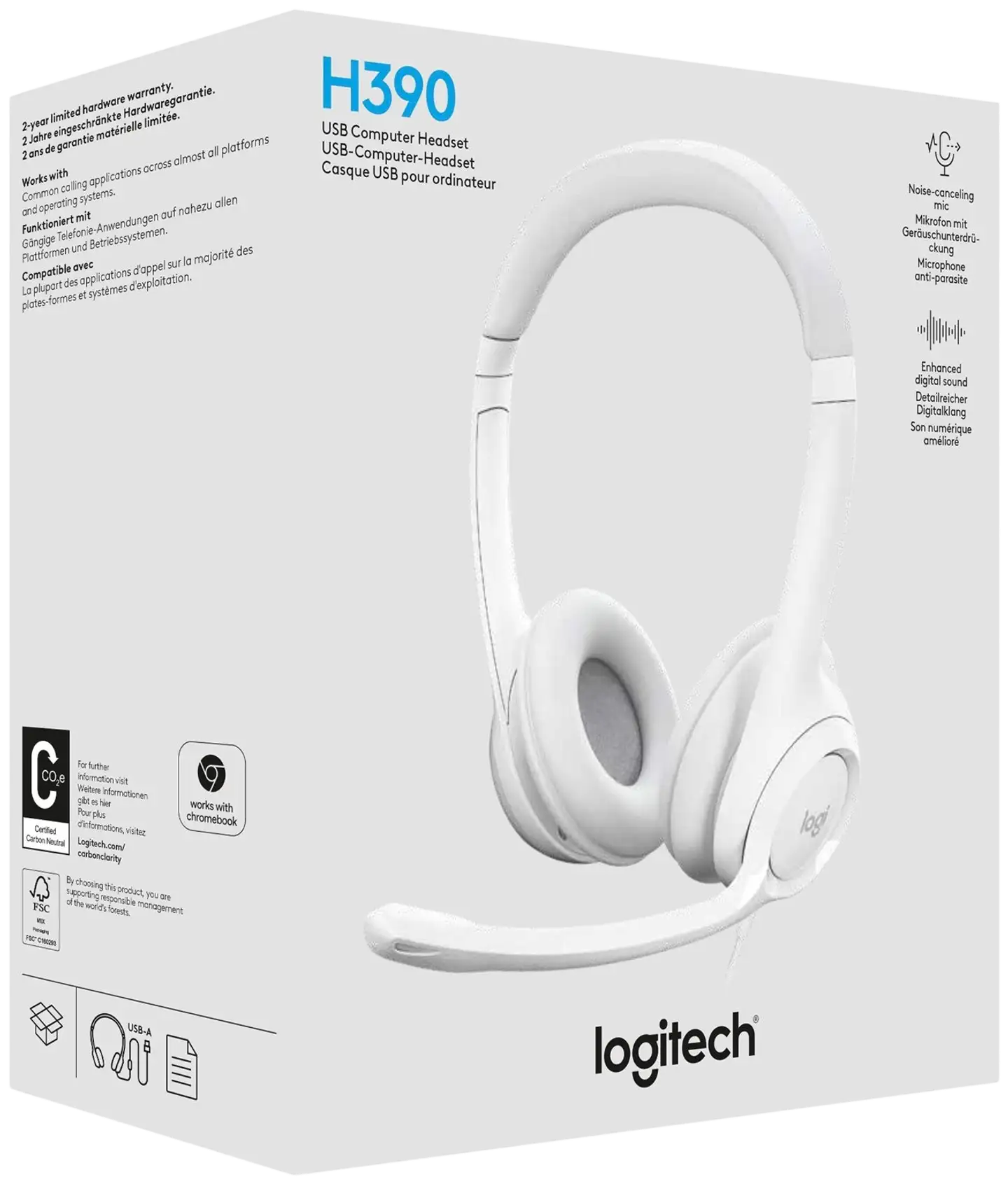 Logitech PC kuuloke H390 USB - valkoinen - 5