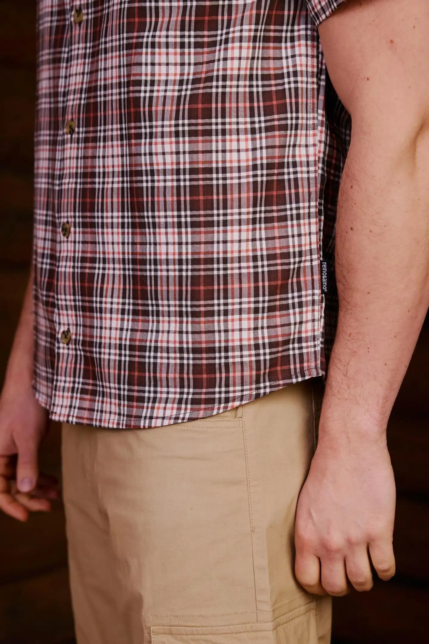 Reino&Aino miesten lyhythihainen ruutupaita Reino - Brown check - 5