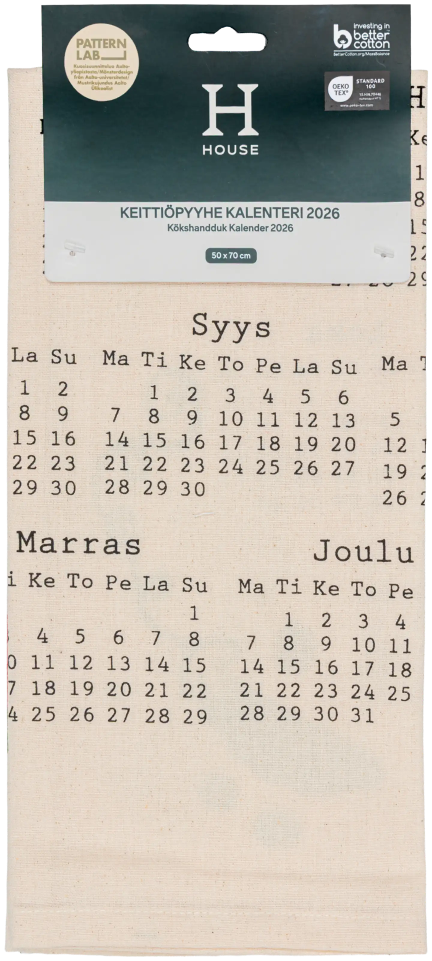 House keittiöpyyhe Kalenteri 2026 Sadonkorjuu 50x70 cm, PatternLab - 2