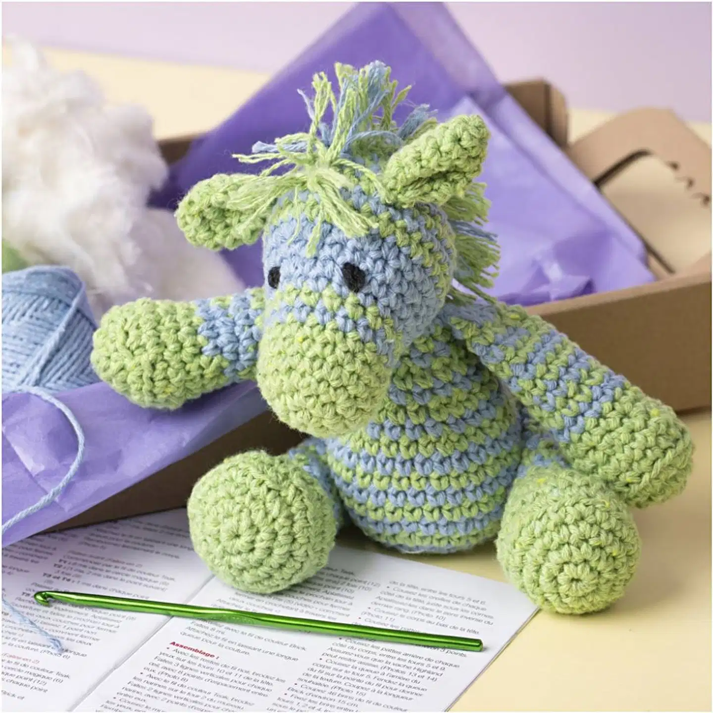 Amigurumi Askartelusetti, Seepra , vaaleansininen, vaaleanvihreä, 1pkk/ 1 pkt - 5