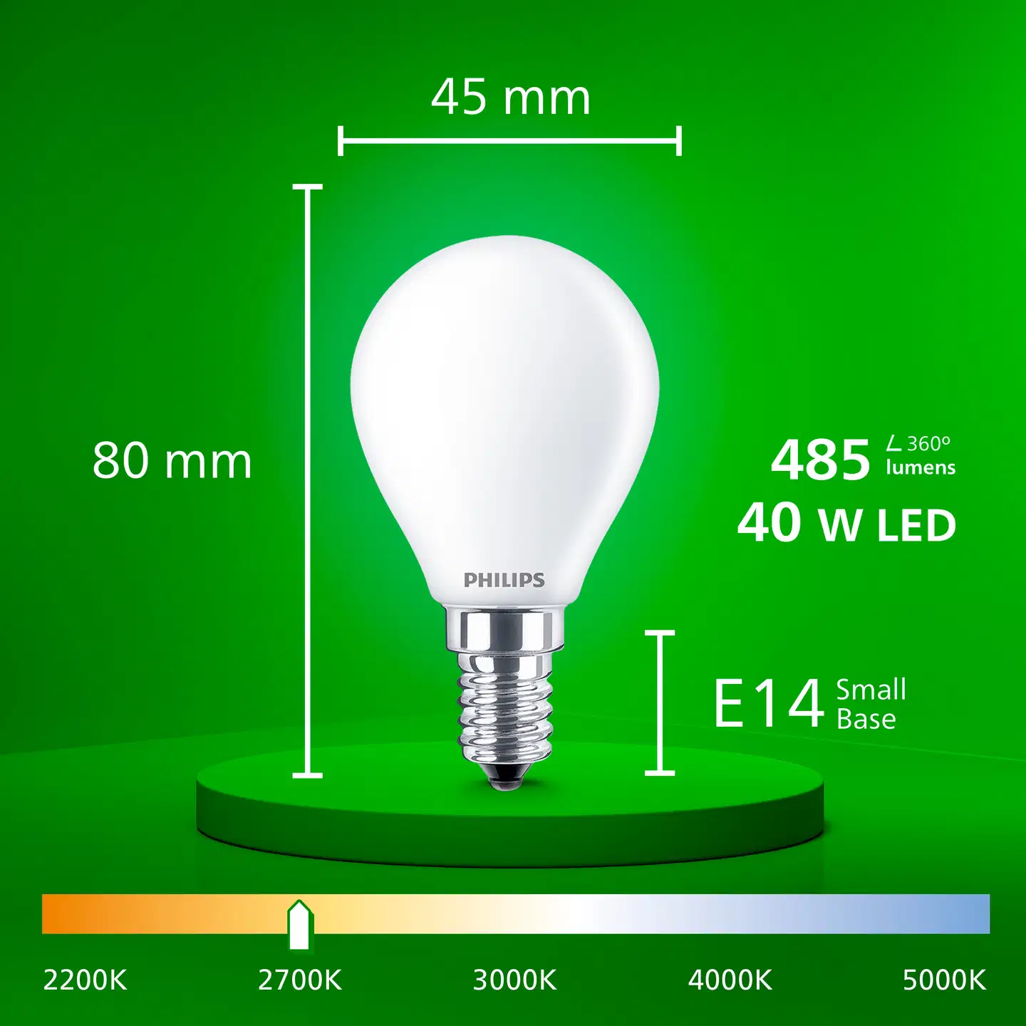 Philips Ultra Efficient LED-lamppu 2.3W P45 E14 2700K 485LM huurrettu - 3