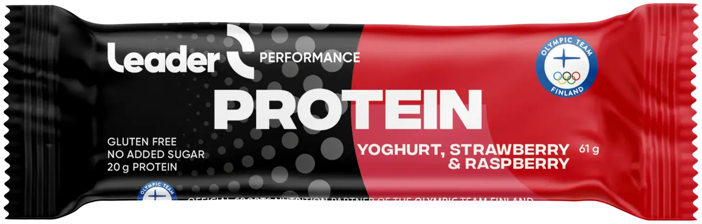 Leader Performance Protein Yoghurt, Strawberry & Raspberry jogurtti-mansikka-vadelma proteiinipatukka 61 g