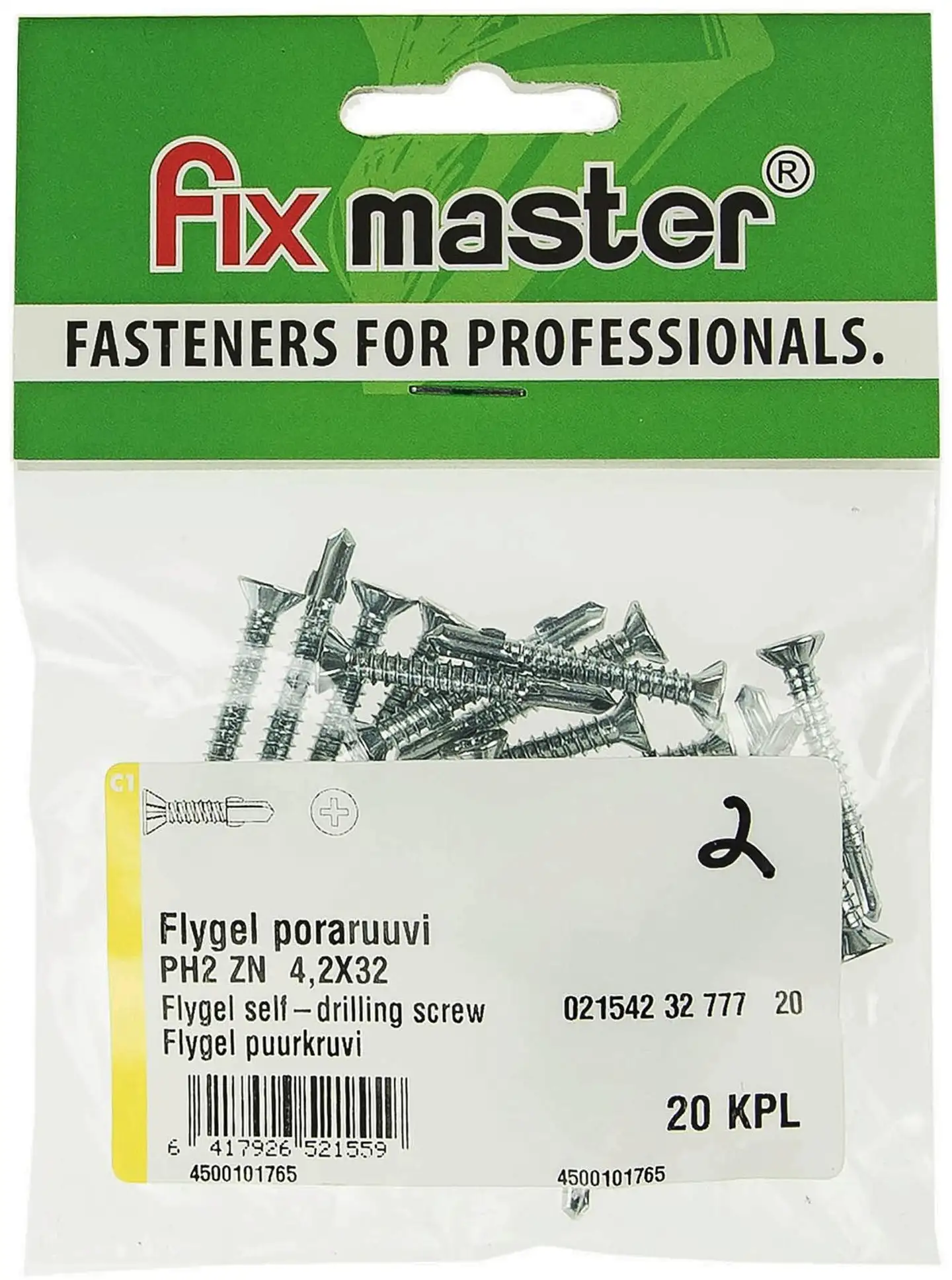 Fix Master Flygel poraruuvi PH2 4,2X32 sinkitty 20kpl