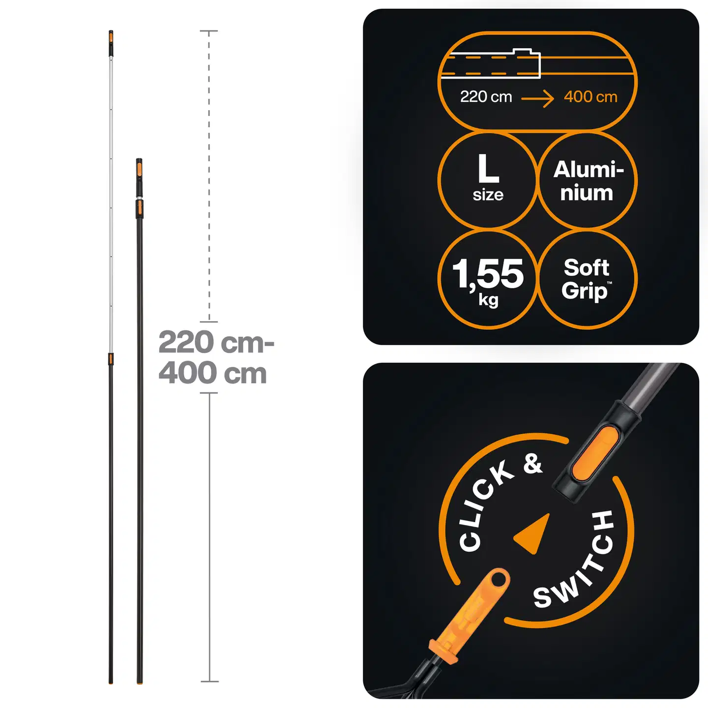 Fiskars OneClick teleskooppivarsi L - 2