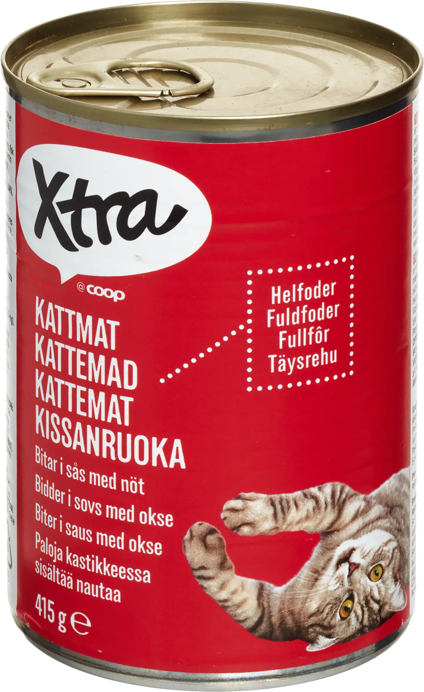 Xtra kissanruoka paloja kastikkeessa, sisältää nautaa 415 g