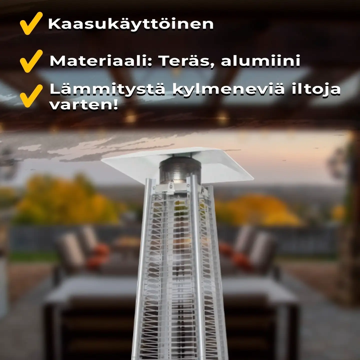 Fornorth Terassilämmitin Pyramid, 13kW kaasukäyttöinen, musta - 8