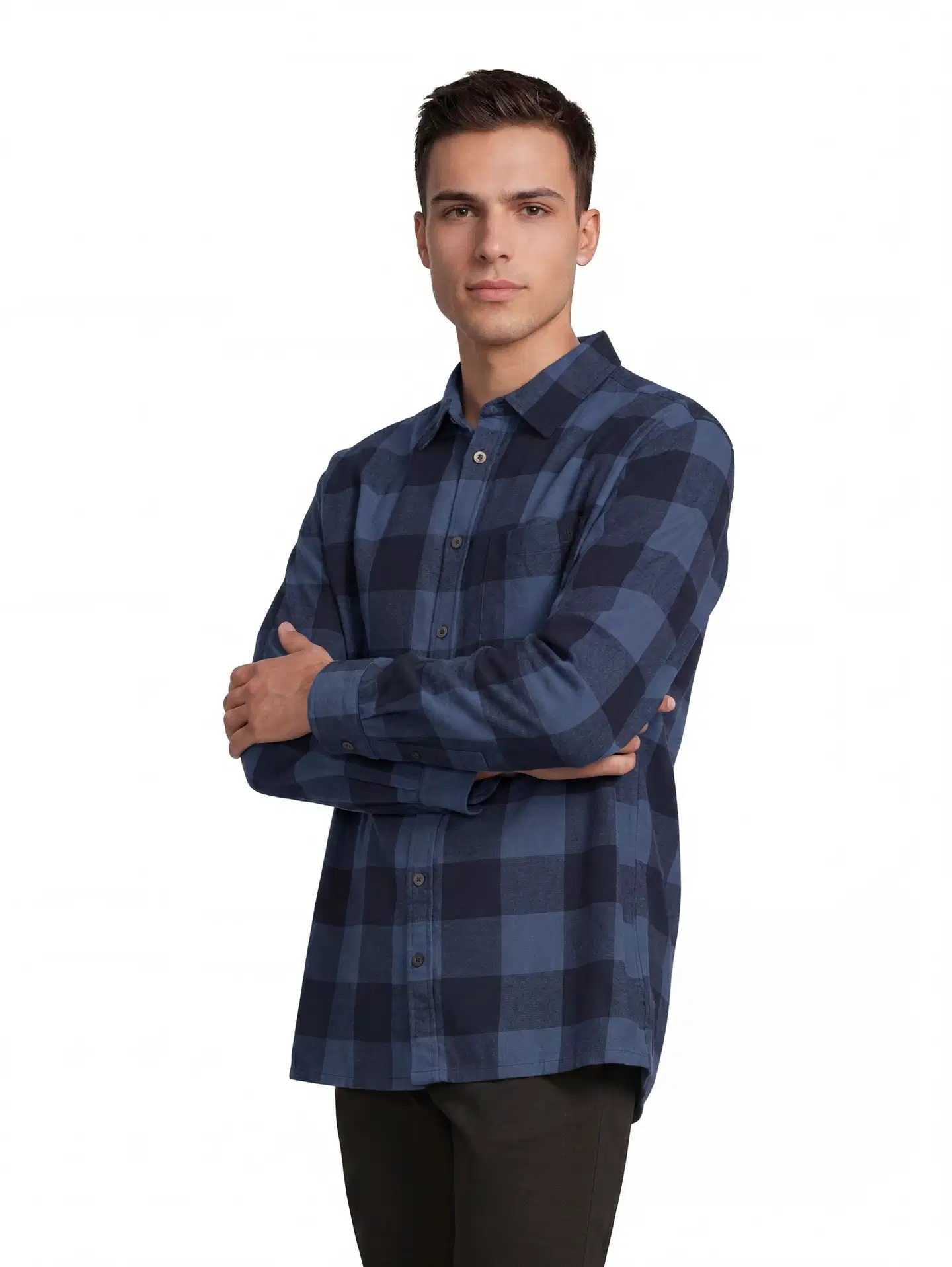 WKLY. miesten ruudullinen kauluspaita flanelli 194W252608 - Navy - 1