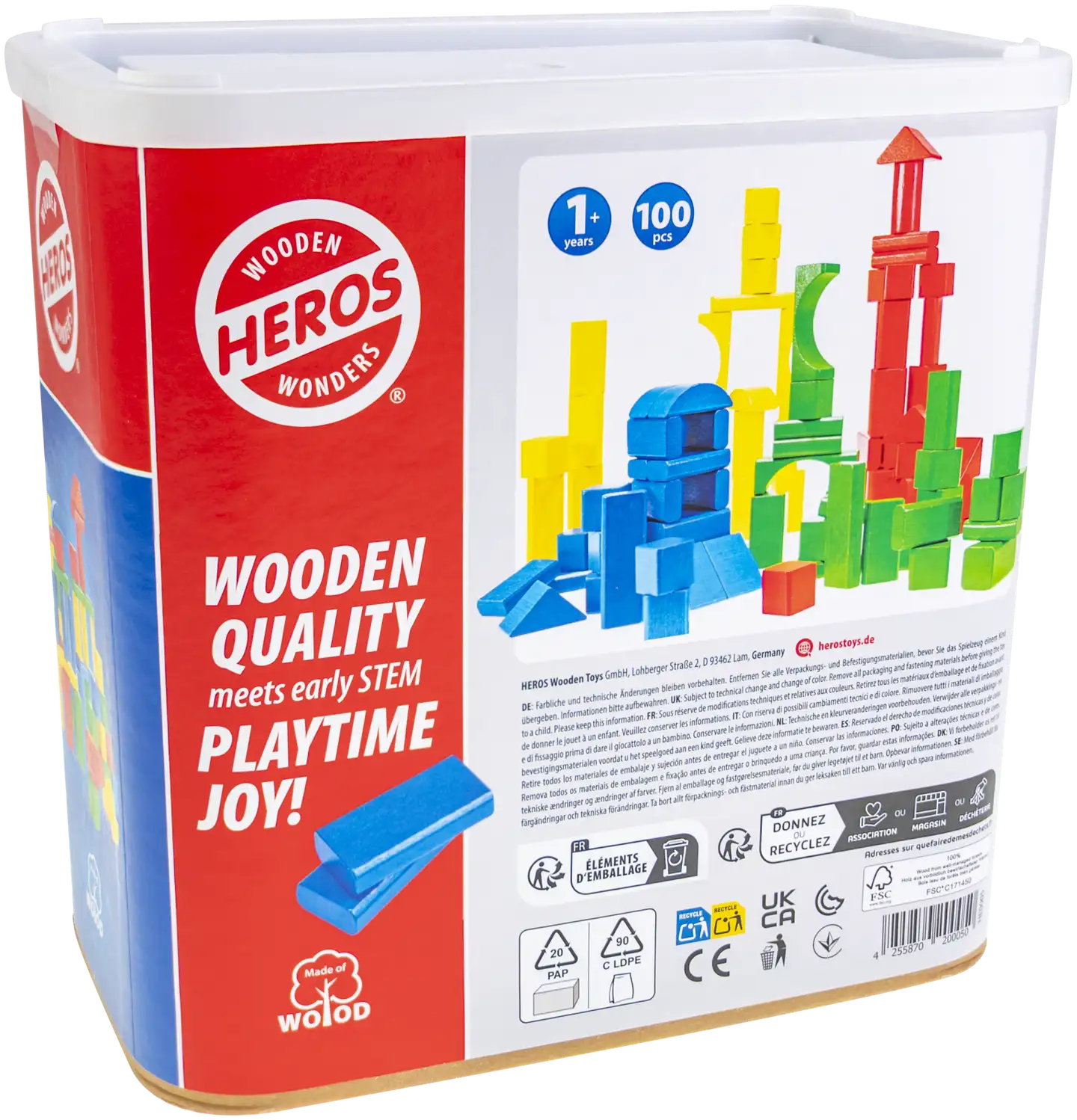 Heros rakennussarja Blocks Värikkäät puiset palikat 100 osaa - 6