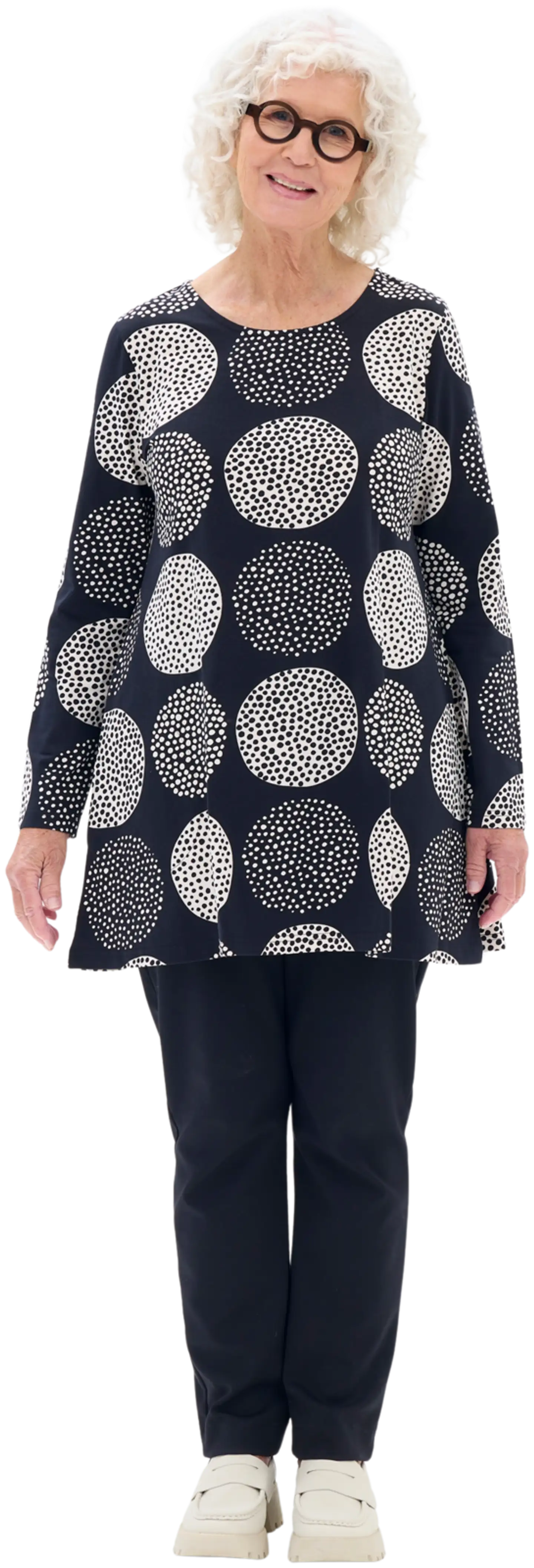 RATIA® naisten pitkähihainen trikootunika Pisara Lumipallo - Musta/hiekka - 3