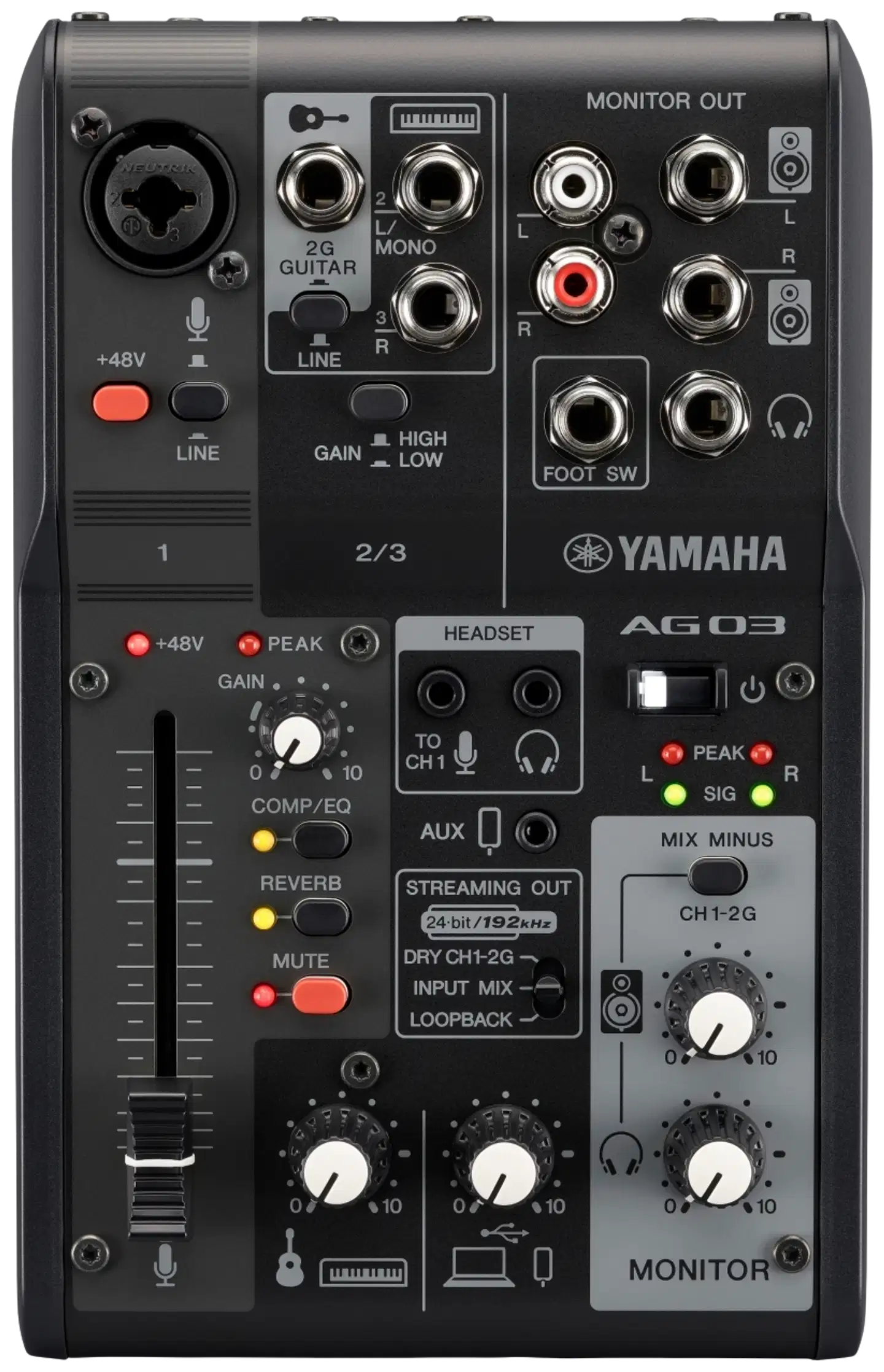Yamaha livestriimausmikseri AG03mk2B - 2