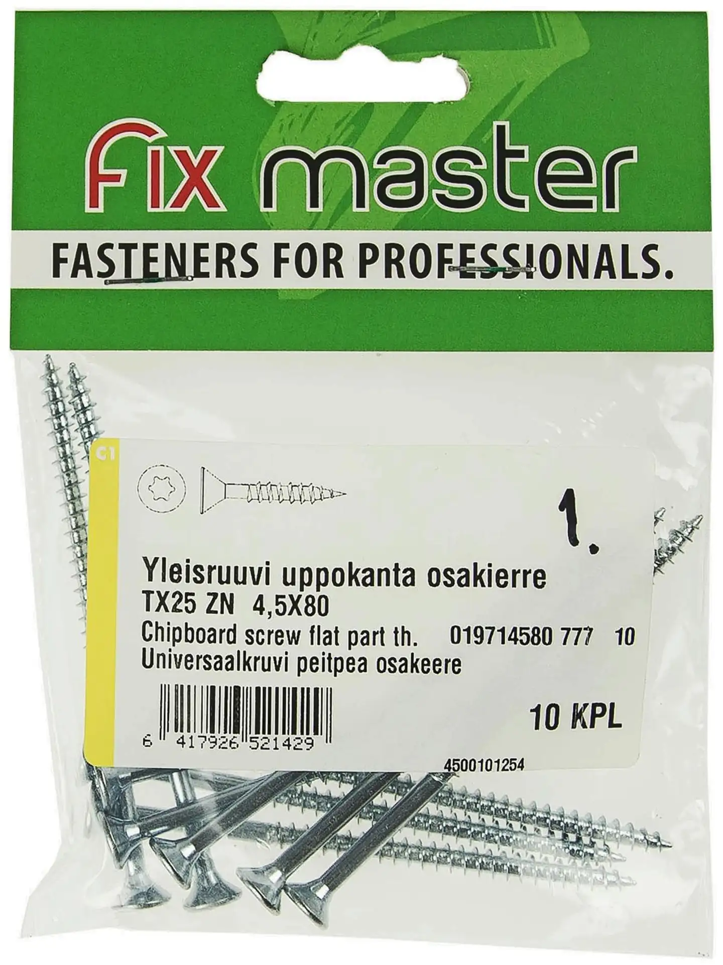 Fix Master yleisruuvi uppokanta osakierre torx25 4,5X80 sinkitty 10kpl