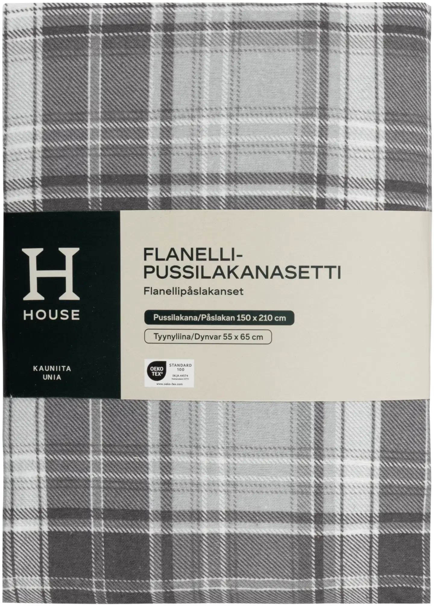 House flanellipussilakanasetti Check 150x210 cm harmaa - 2