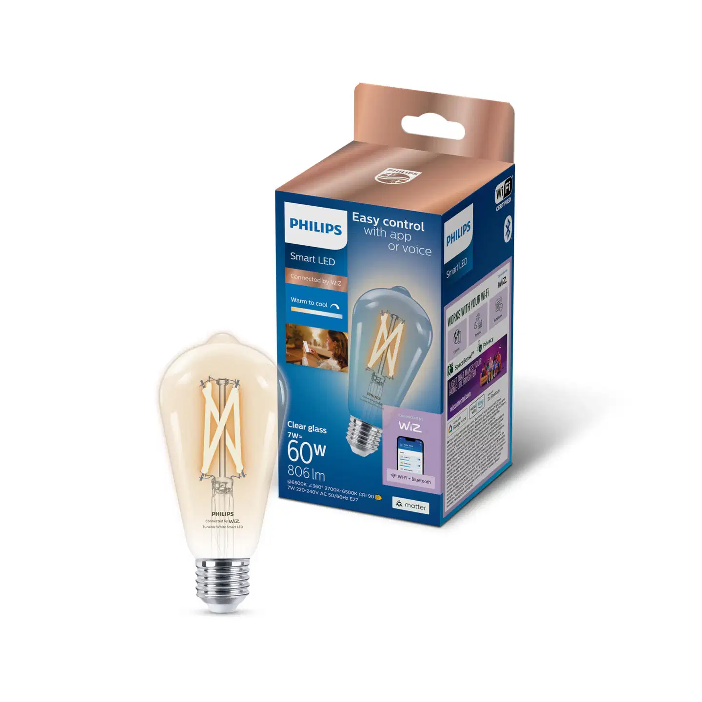 Philips Smart Lighting LED-filamenttilamppu 7W ST64 E27 2700-6500K 806lm kirkas - 3