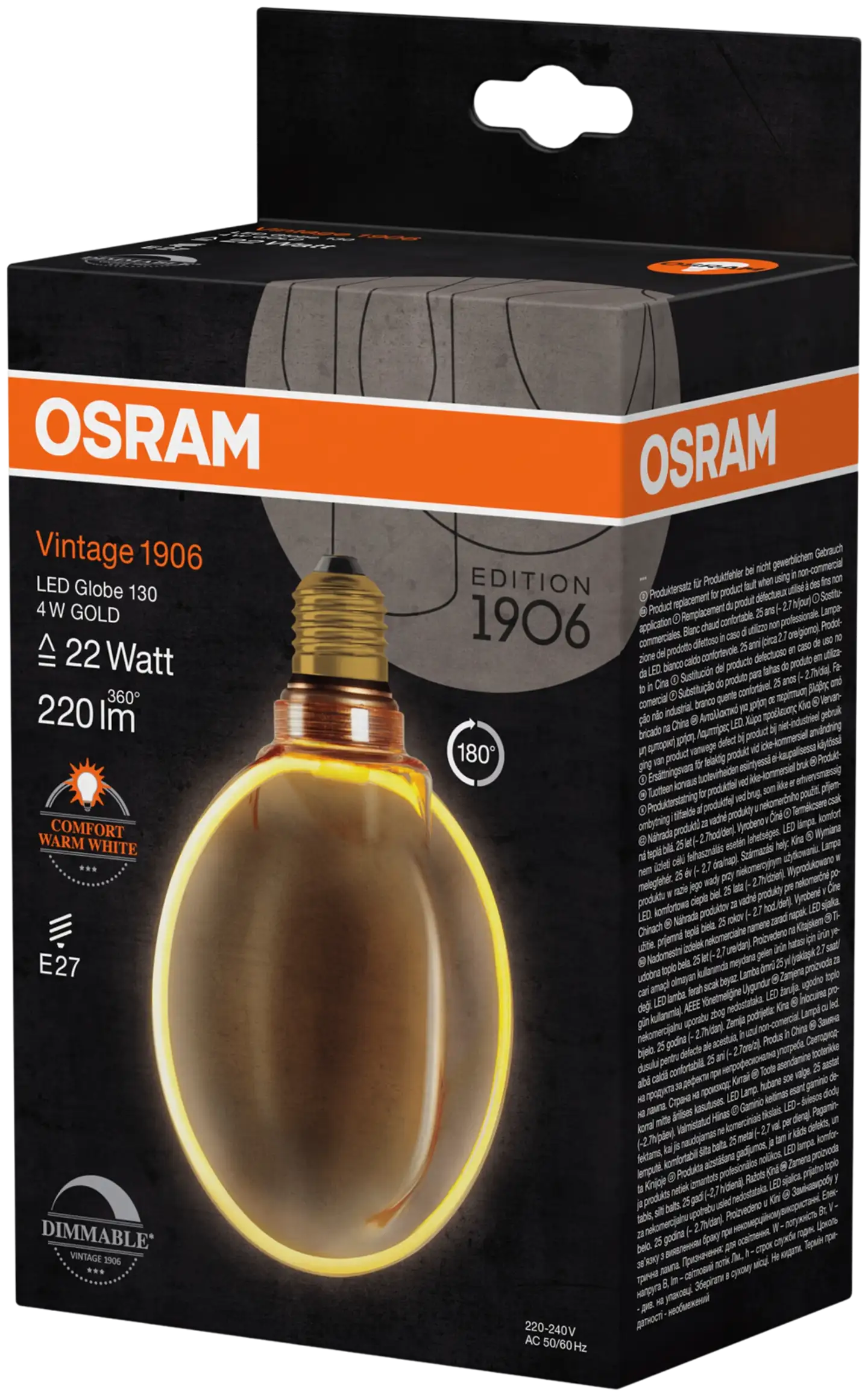 OSRAM LED-sisustuslamppu Vintage 1906 Globe 130mm 4W 220lm 1800K E27 O-filamentti kulta lasi - 2