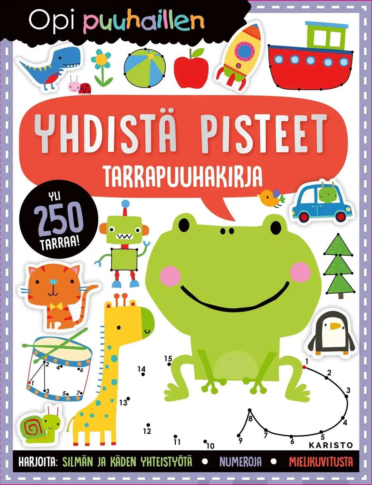 Opi puuhaillen - Yhdistä pisteet - Tarrapuuhakirja