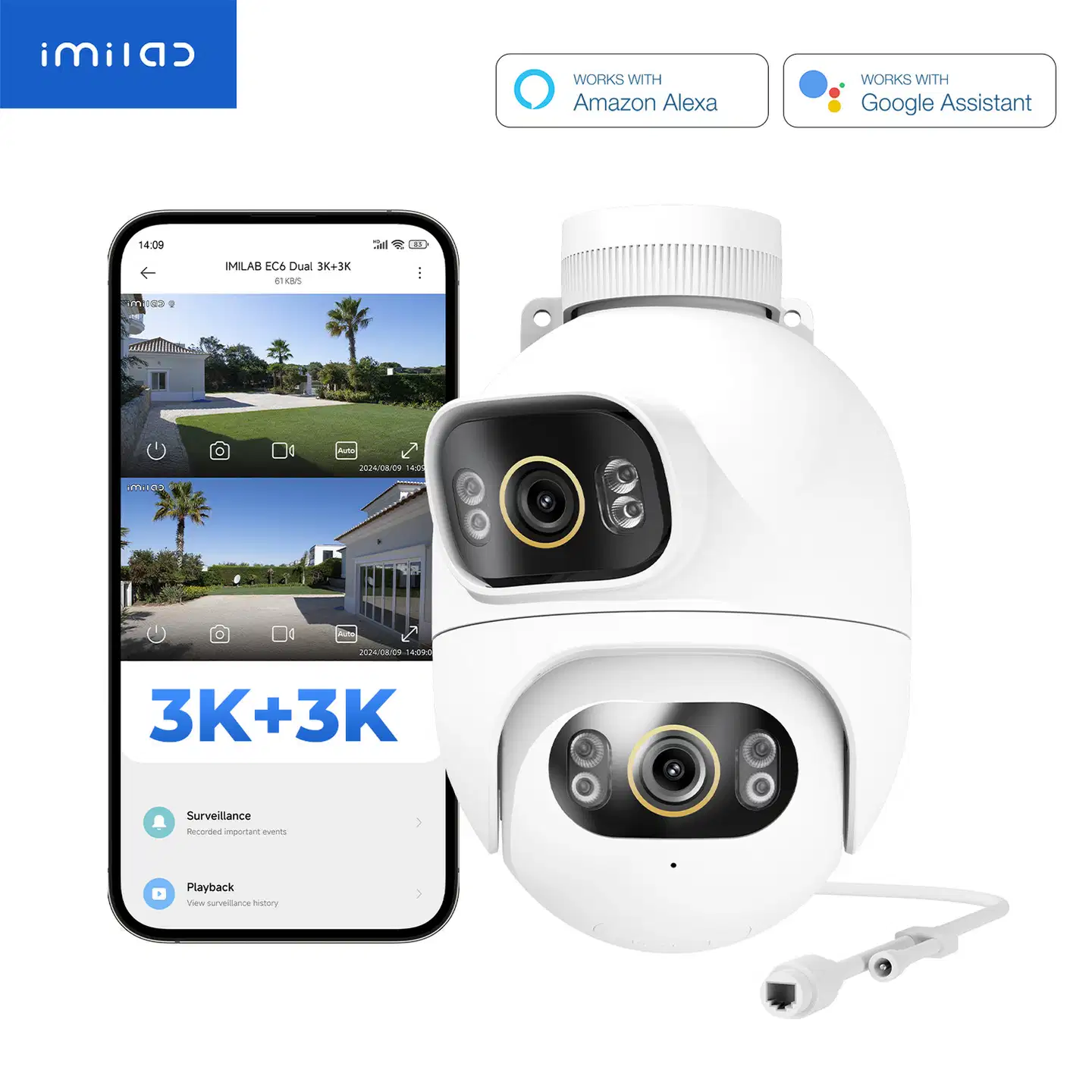 Imilab EC6 Dual 3K+3K WiFi -valvontakamera kahdella objektiivilla ulkokäyttöön CMSXJ68A - 11