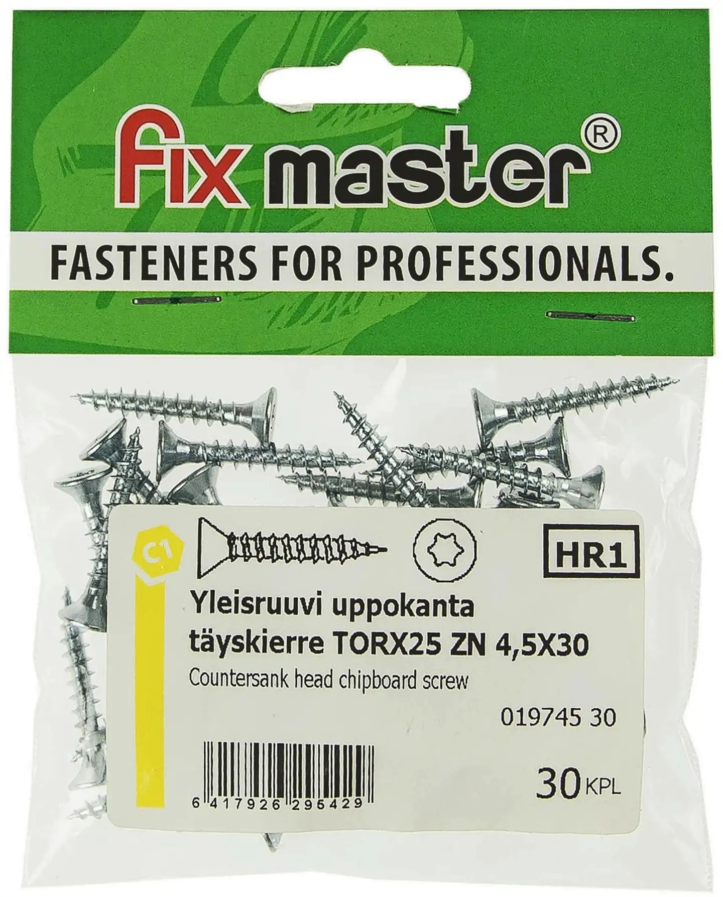 Fix Master yleisruuvi uppokanta 4,5X30 torx25 sinkitty 30 kpl