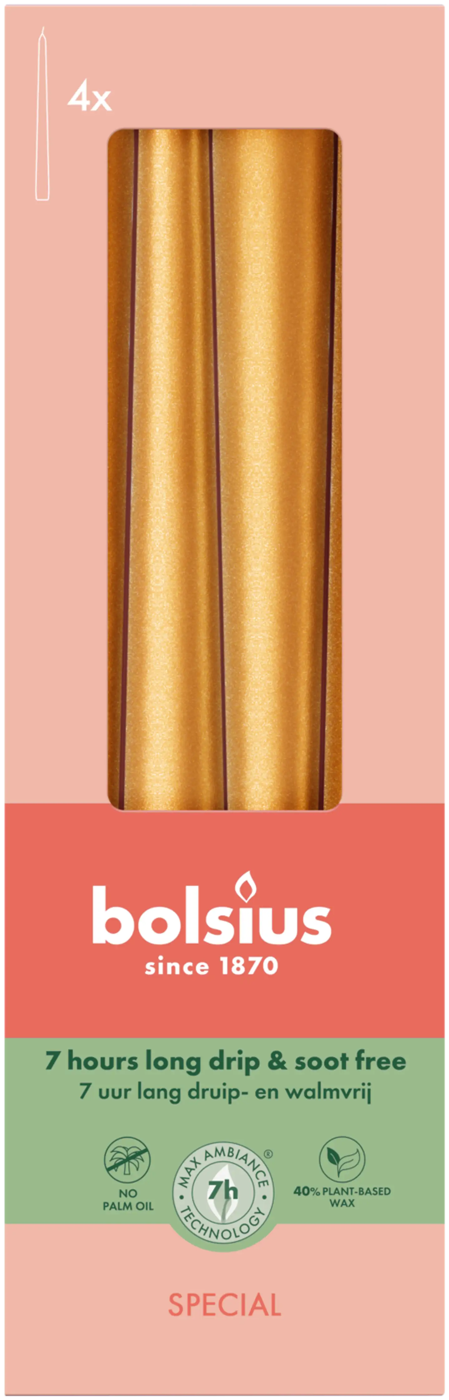 Bolsius suippenevat kynttilät 245/24 box4 kulta oranssi