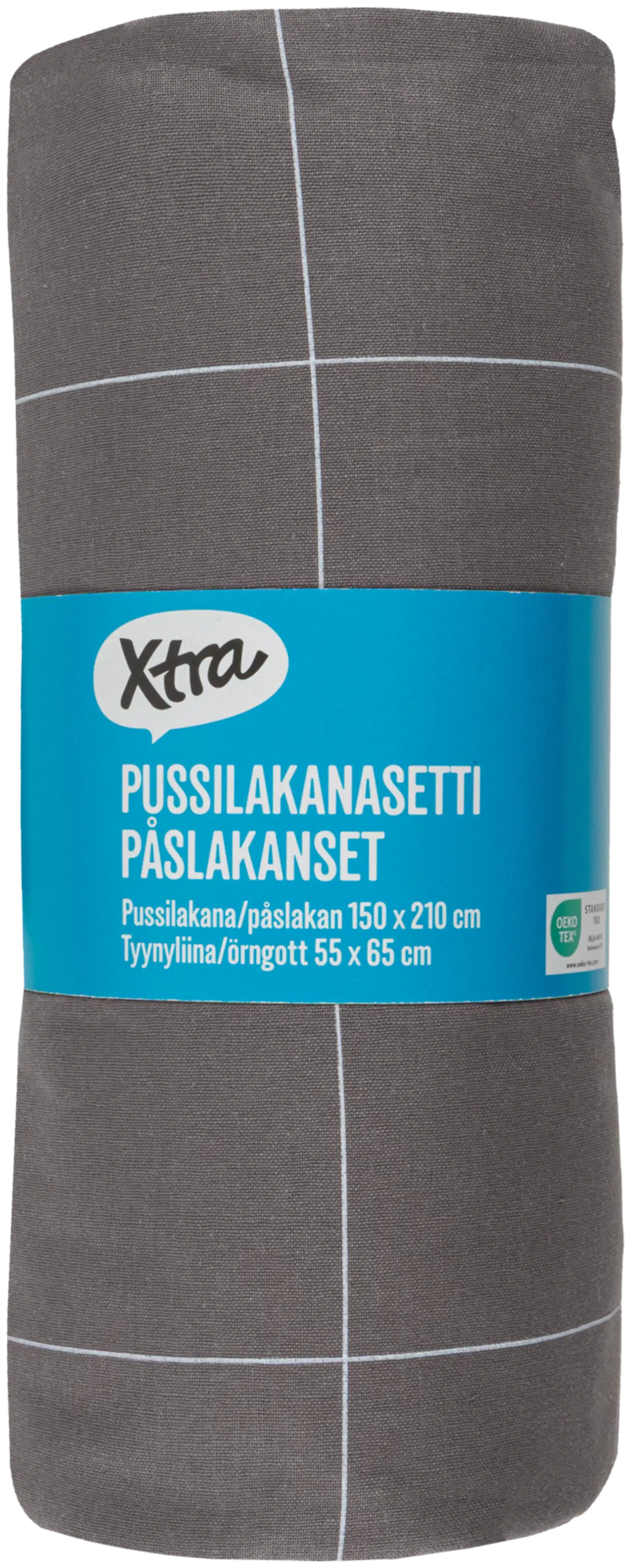 Xtra pussilakanasetti Check 150x210 cm tummanharmaa - 2