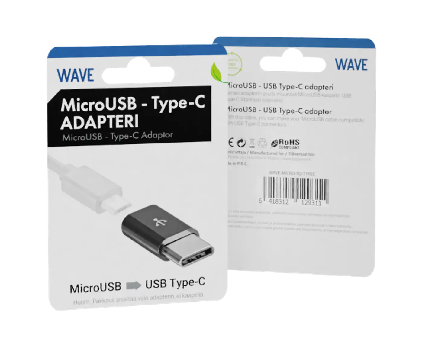 Wave Adapteri, MicroUSB to USB Type-C, Musta - 1